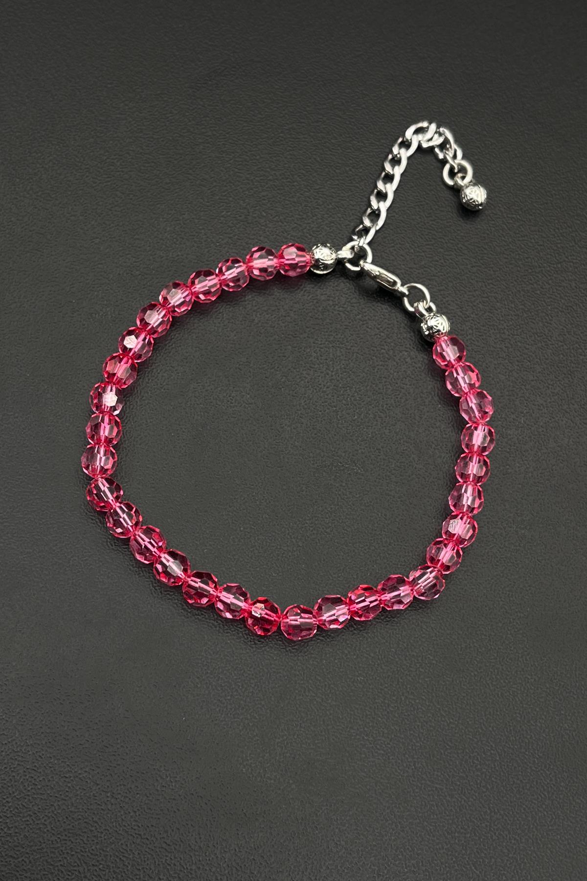 FRNCH Swarovski Taşlı Pembe Renkli Ayarlanabilir Erkek Bileklik FRJ11811-1911-P