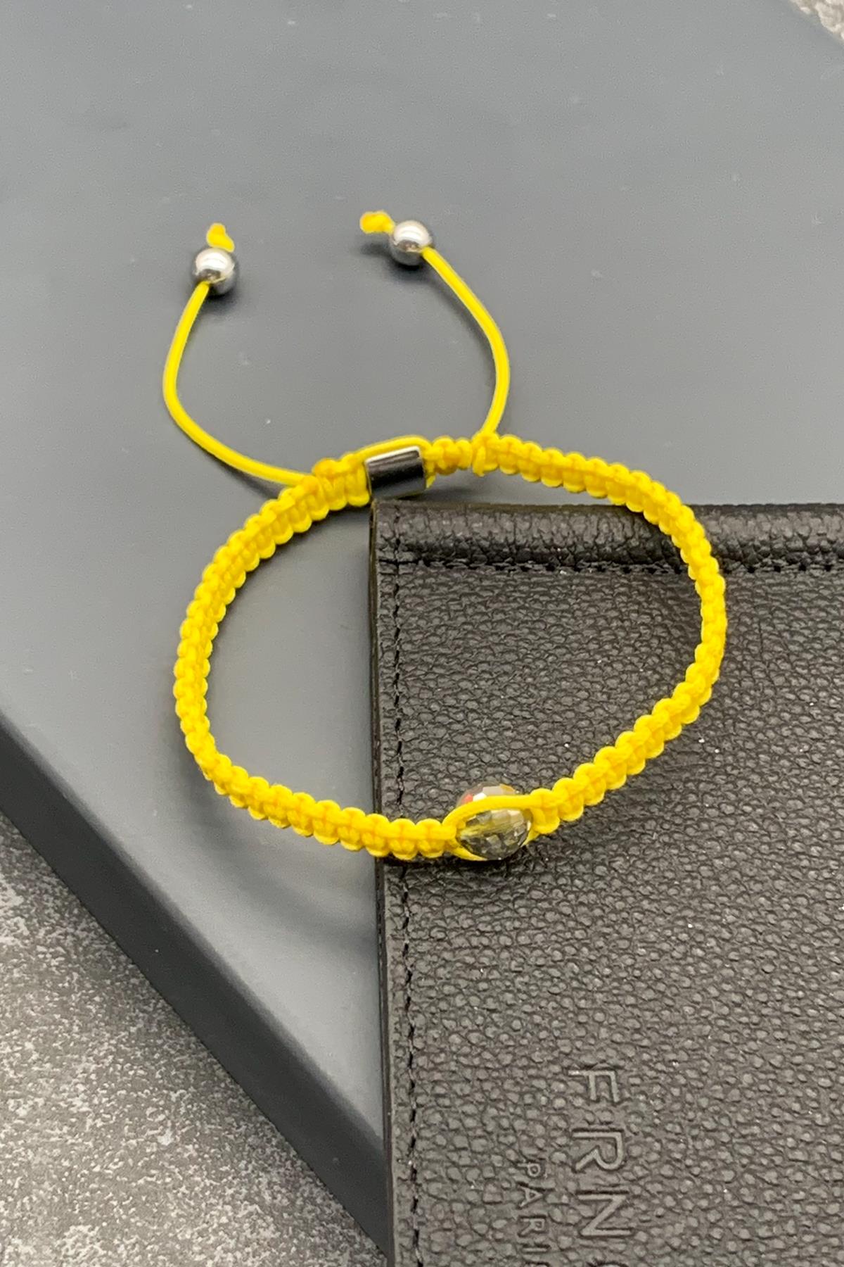 FRNCH Swarovski Taşlı Sarı Renkli Ayarlanabilir Makrome Erkek Bileklik FRJ11532-1632-S2