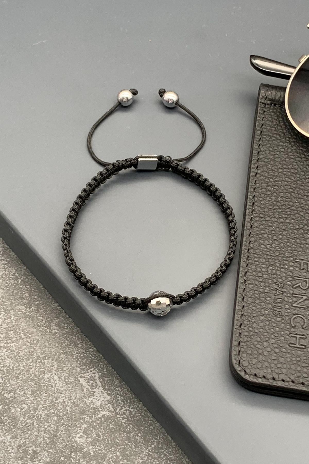 FRNCH Swarovski Taşlı Siyah Renkli Ayarlanabilir Makrome Erkek Bileklik FRJ11532-1632-S