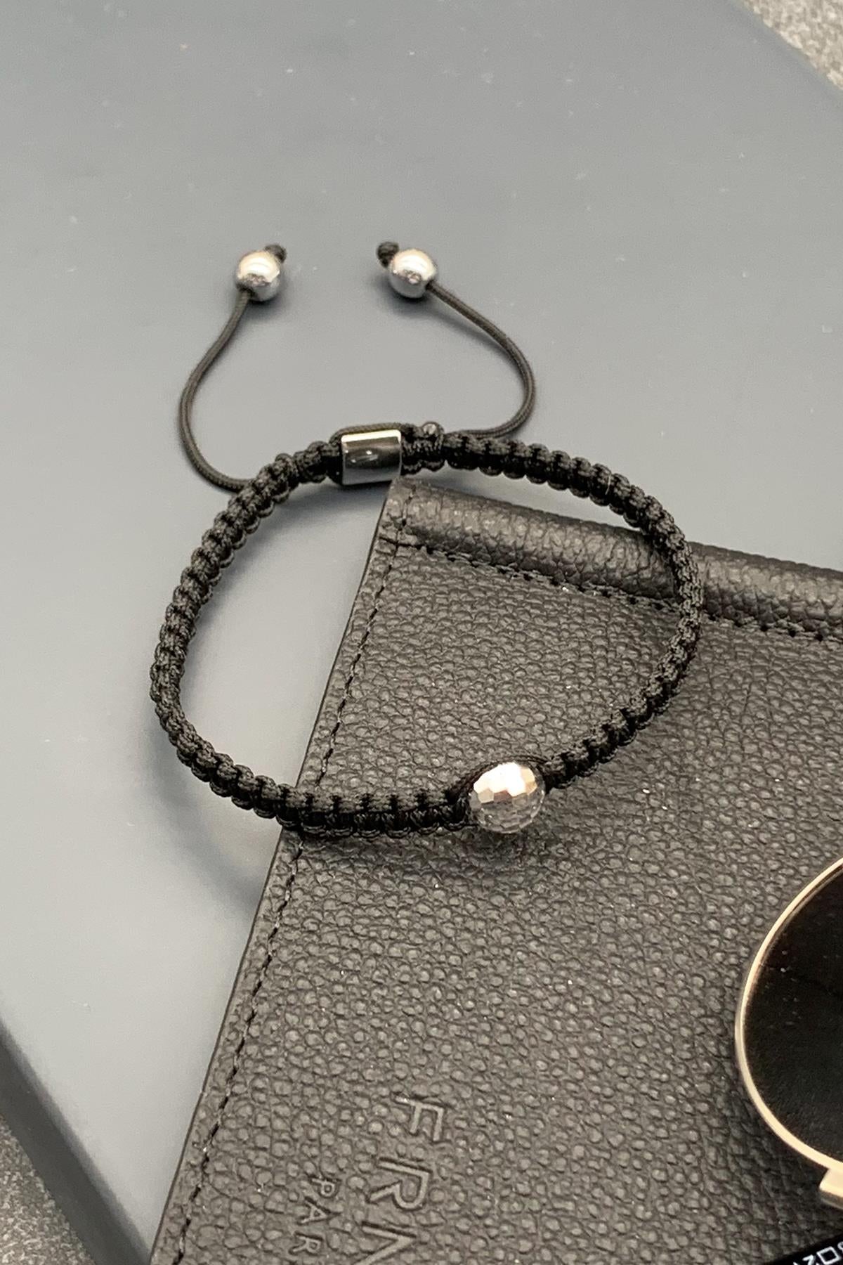 FRNCH Swarovski Taşlı Siyah Renkli Ayarlanabilir Makrome Erkek Bileklik FRJ11532-1632-S