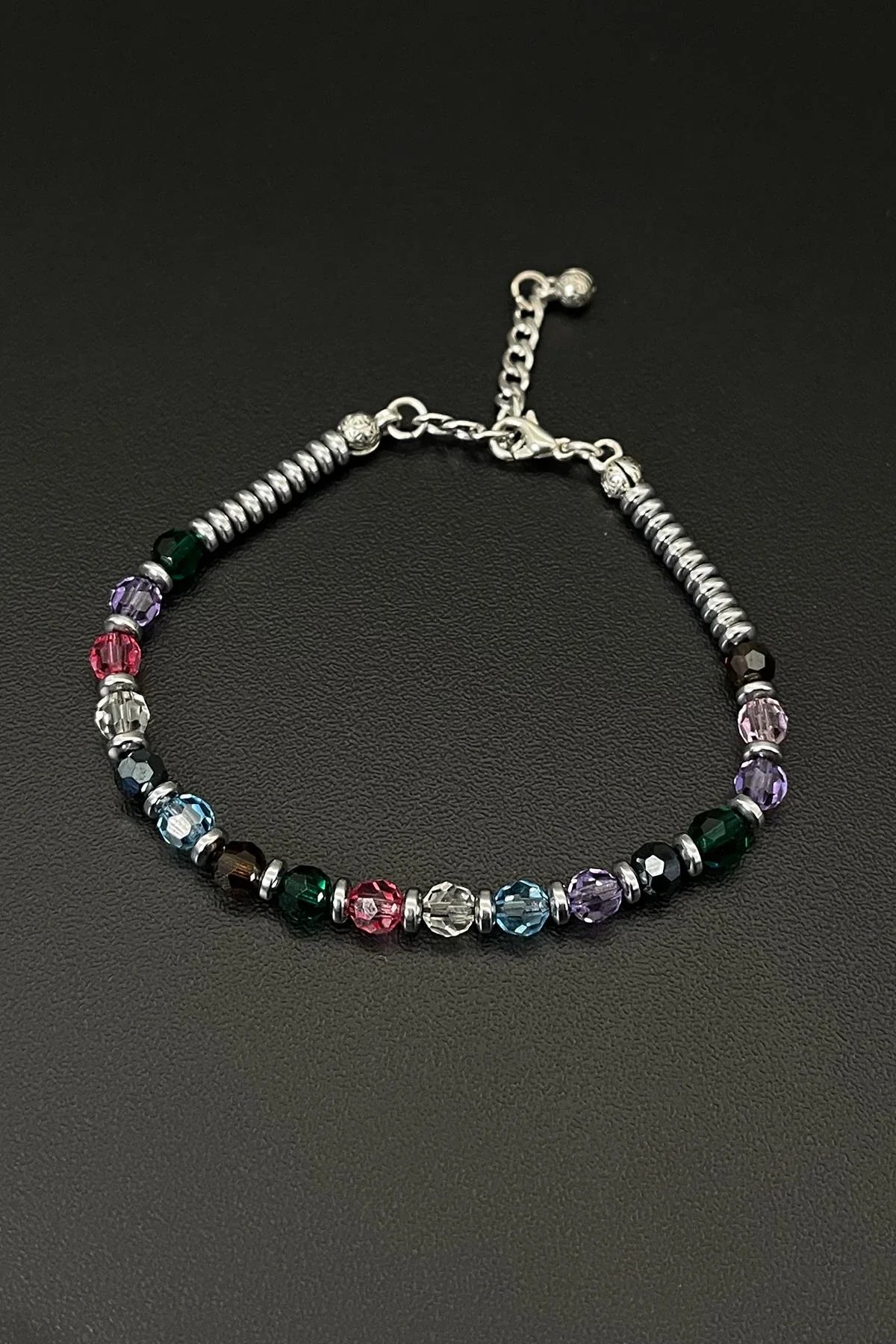 FRNCH Swarovski ve Hematit Taşlı Çok Renkli Ayarlanabilir Erkek Bileklik FRJ11810-1910-CK