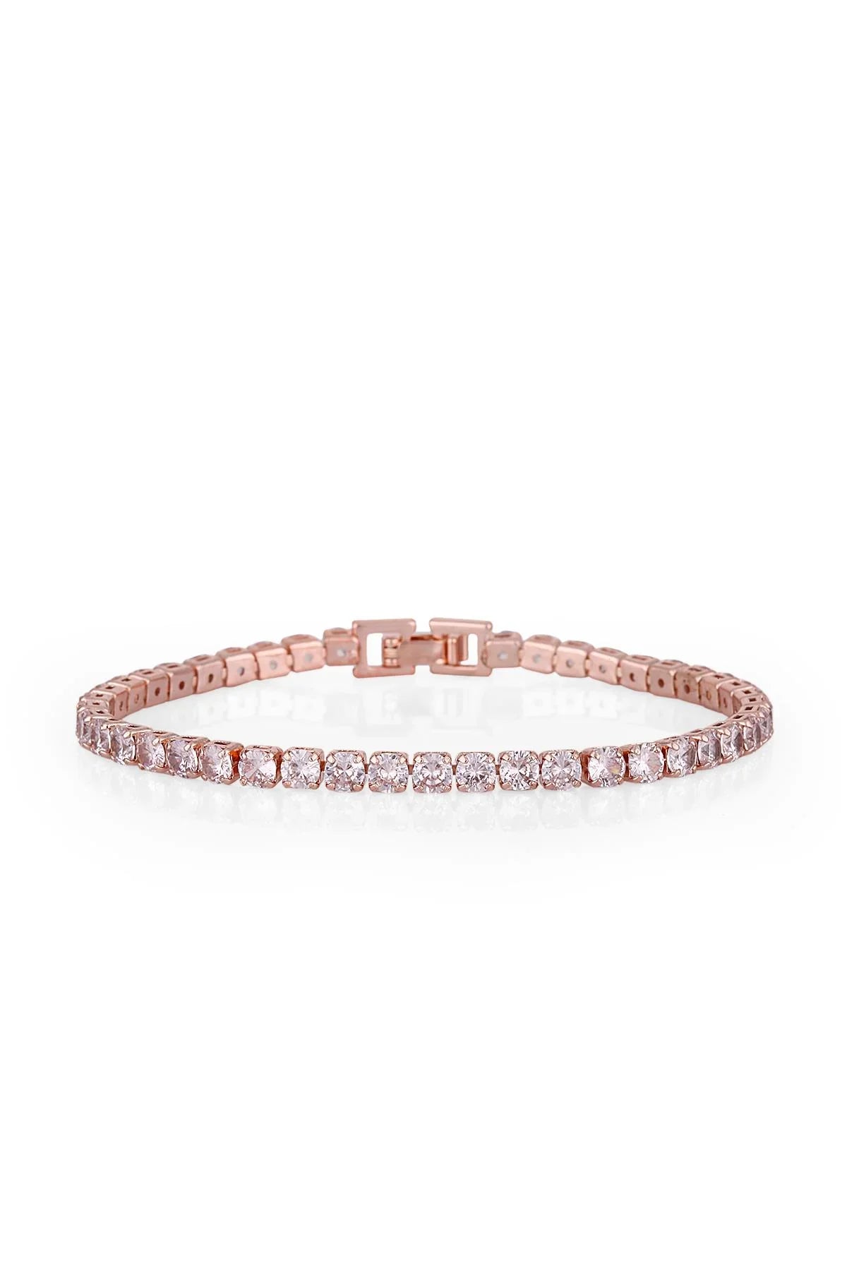 FRNCH Tam Tur Sıralı Baget Taşlı Rose Renk Kadın Bileklik FRJ11157-1257-C