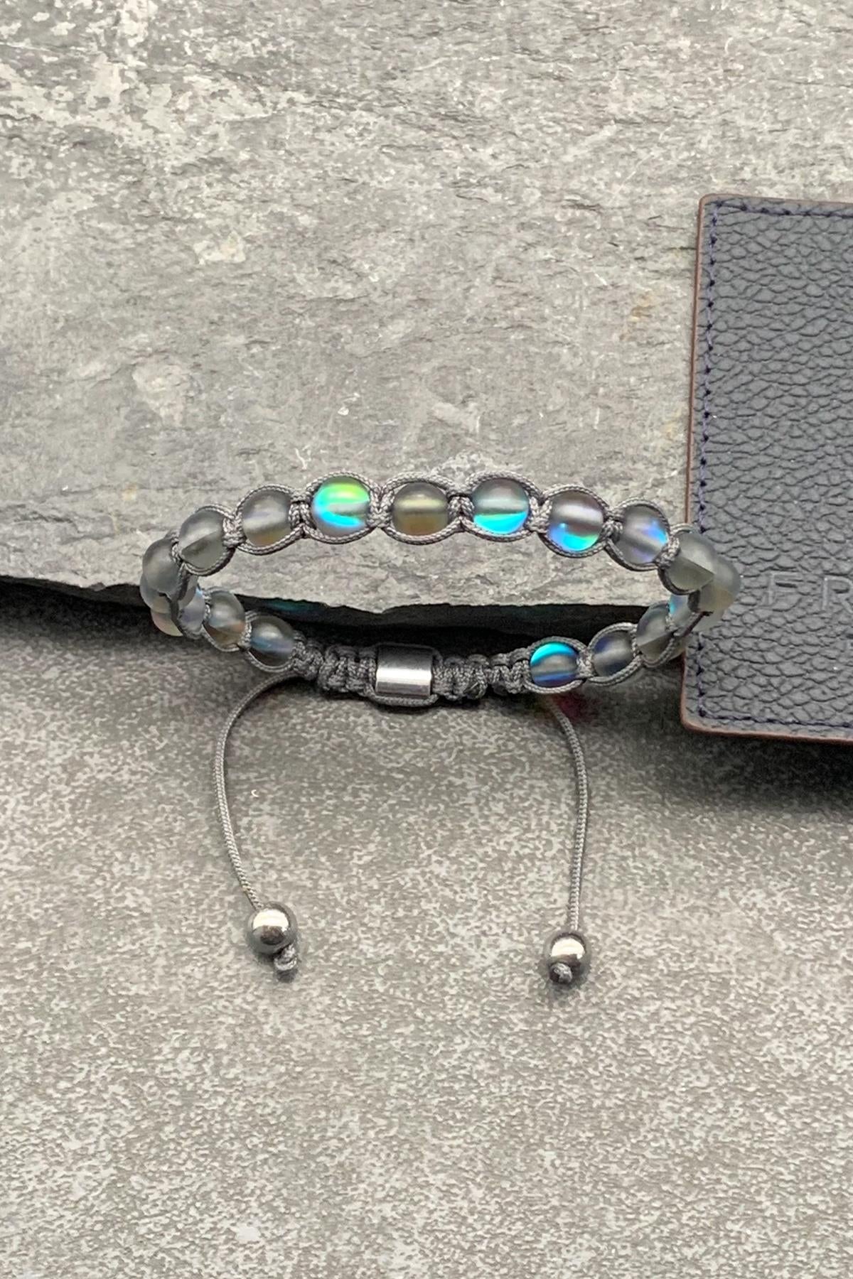 FRNCH Termal Kuvars Doğal Taşlı Gri Renkli Ayarlanabilir Makrome Erkek Bileklik FRJ11641-1741-G