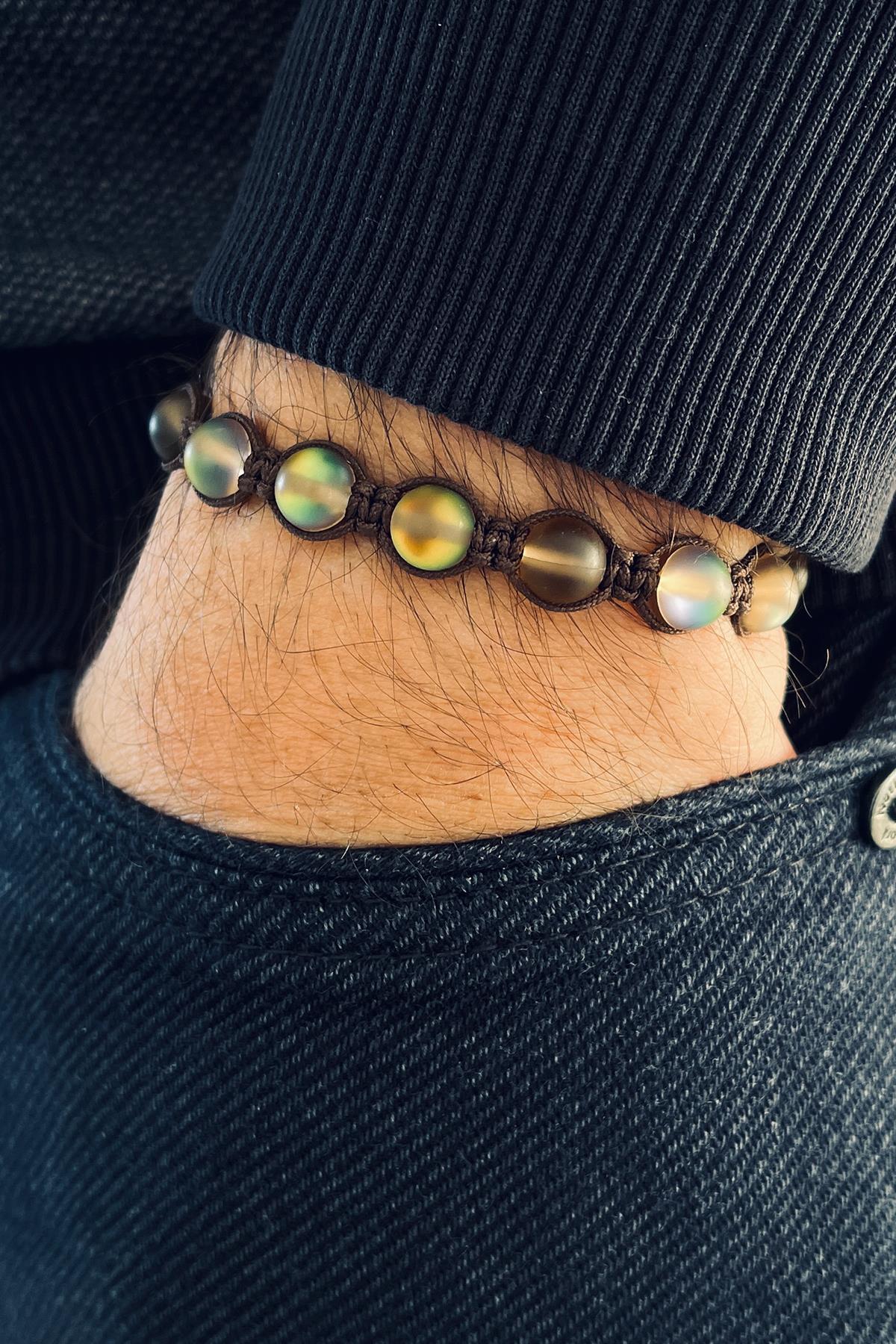 FRNCH Termal Kuvars Taşlı Çok Renkli Ayarlanabilir Makrome Erkek Bileklik FRJ11346-1446-CK