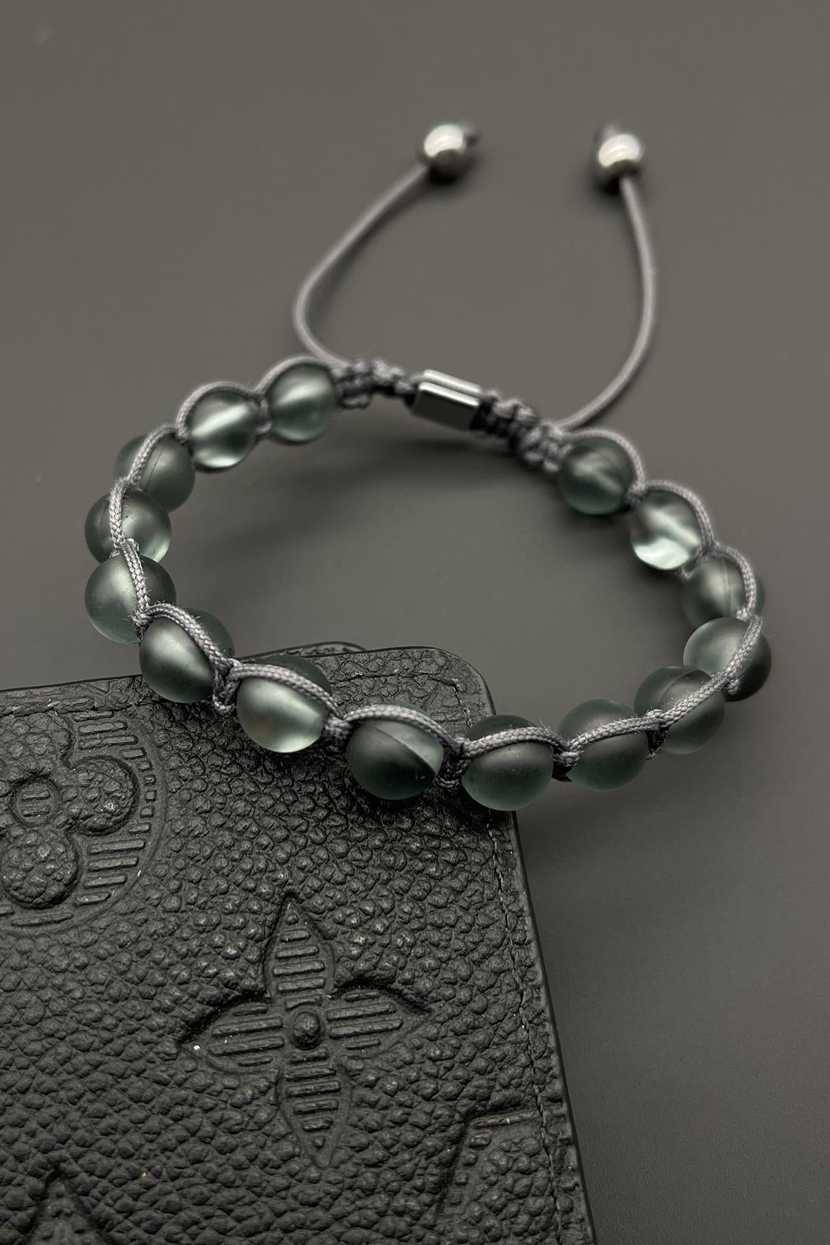 FRNCH Termal Kuvars Taşlı Gri Renkli Ayarlanabilir Makrome Erkek Bileklik FRJ11346-1446-G