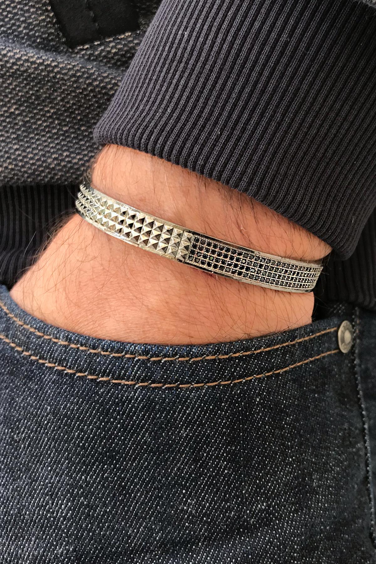 FRNCH Üçgen Model Zirkon Taşlı Füme Renkli Handmade Erkek Bileklik FRJ11299-1399-B