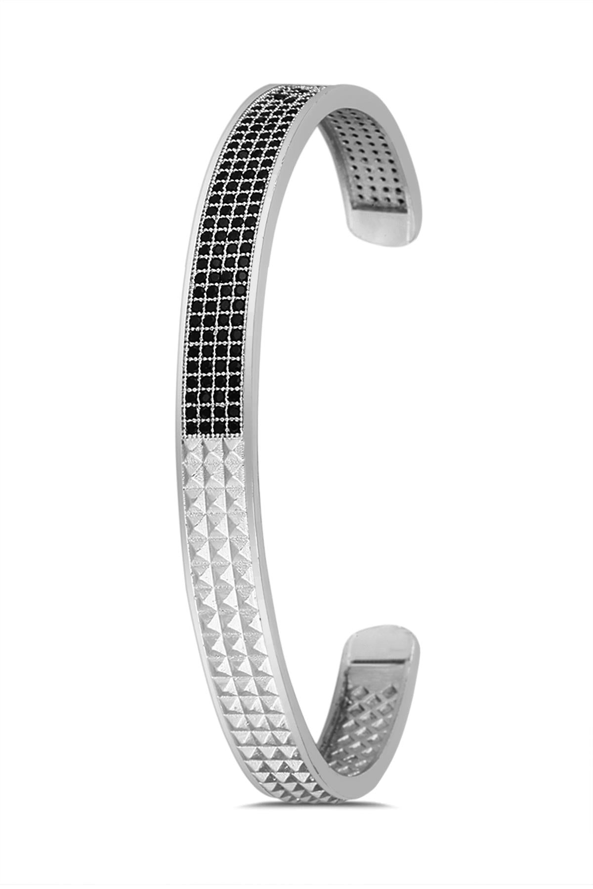 FRNCH Üçgen Model Zirkon Taşlı Gümüş Renkli Handmade Erkek Bileklik FRJ11299-1399-A