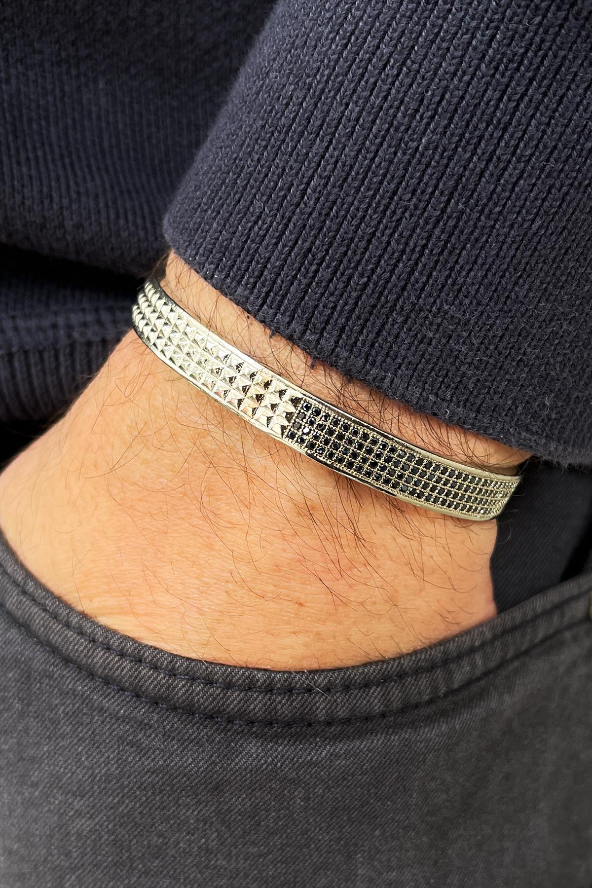 FRNCH Üçgen Model Zirkon Taşlı Gümüş Renkli Handmade Erkek Bileklik FRJ11299-1399-A