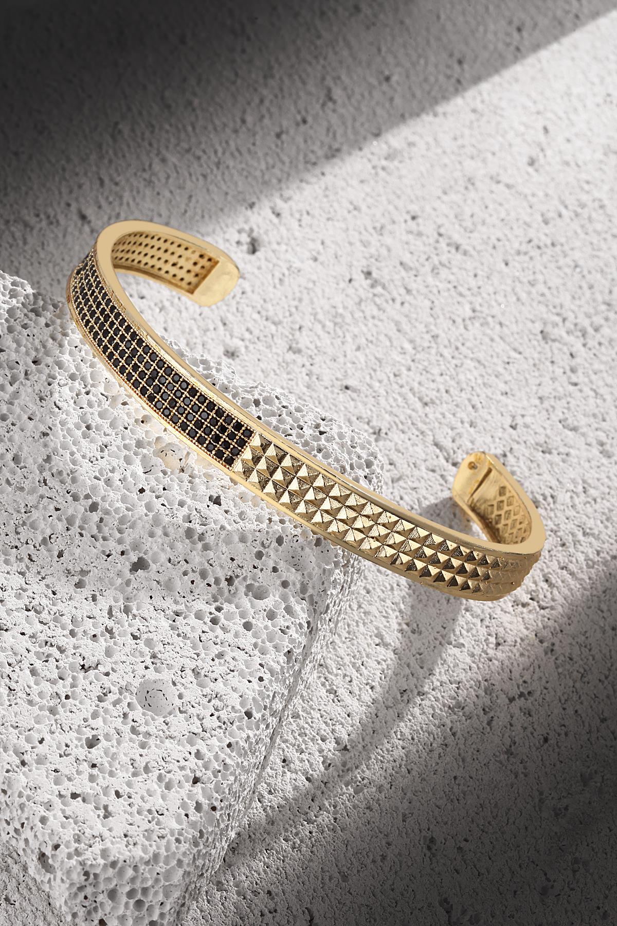 FRNCH Üçgen Model Zirkon Taşlı Mat Gold Renkli Handmade Erkek Bileklik FRJ11299-1399-G