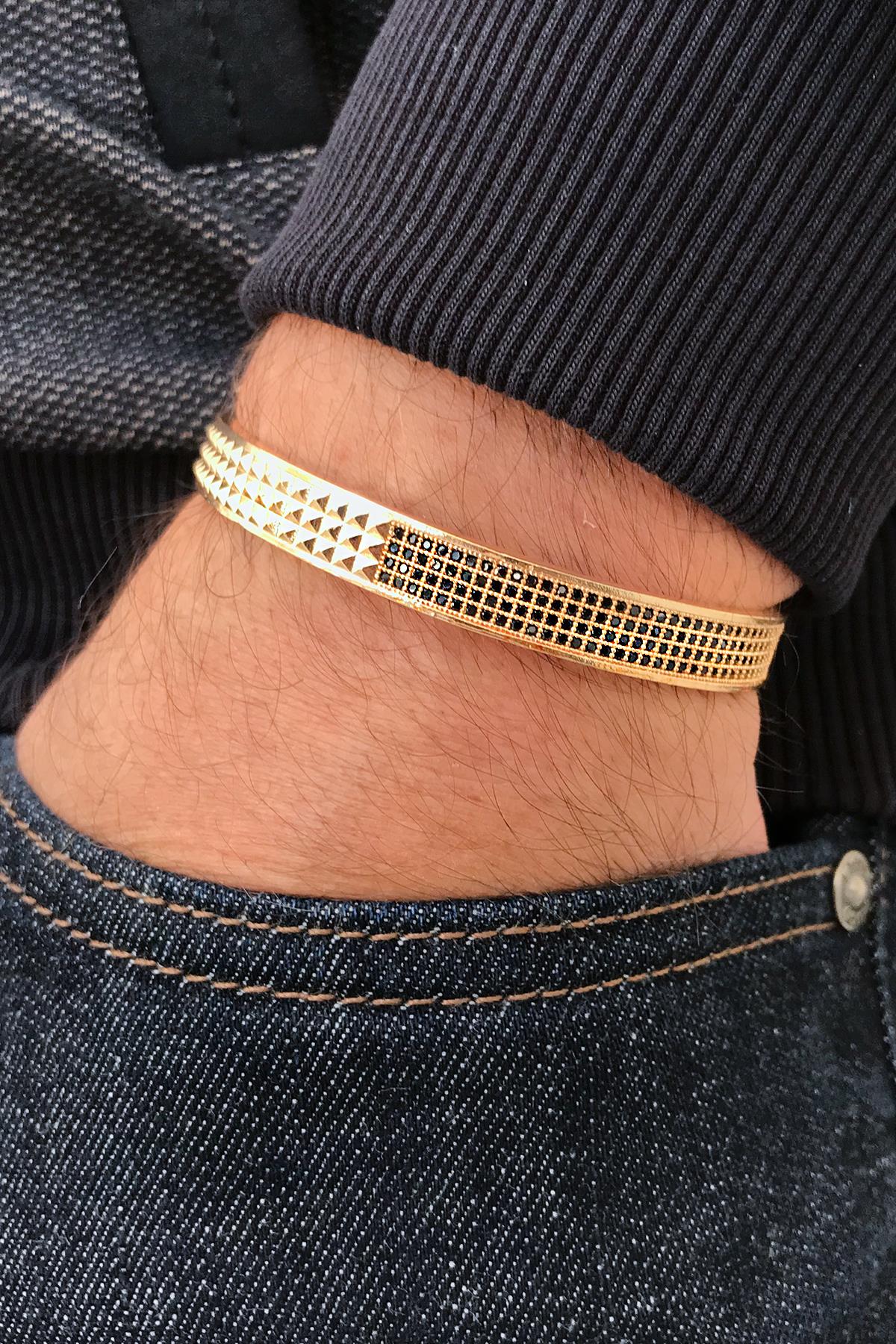 FRNCH Üçgen Model Zirkon Taşlı Mat Gold Renkli Handmade Erkek Bileklik FRJ11299-1399-G