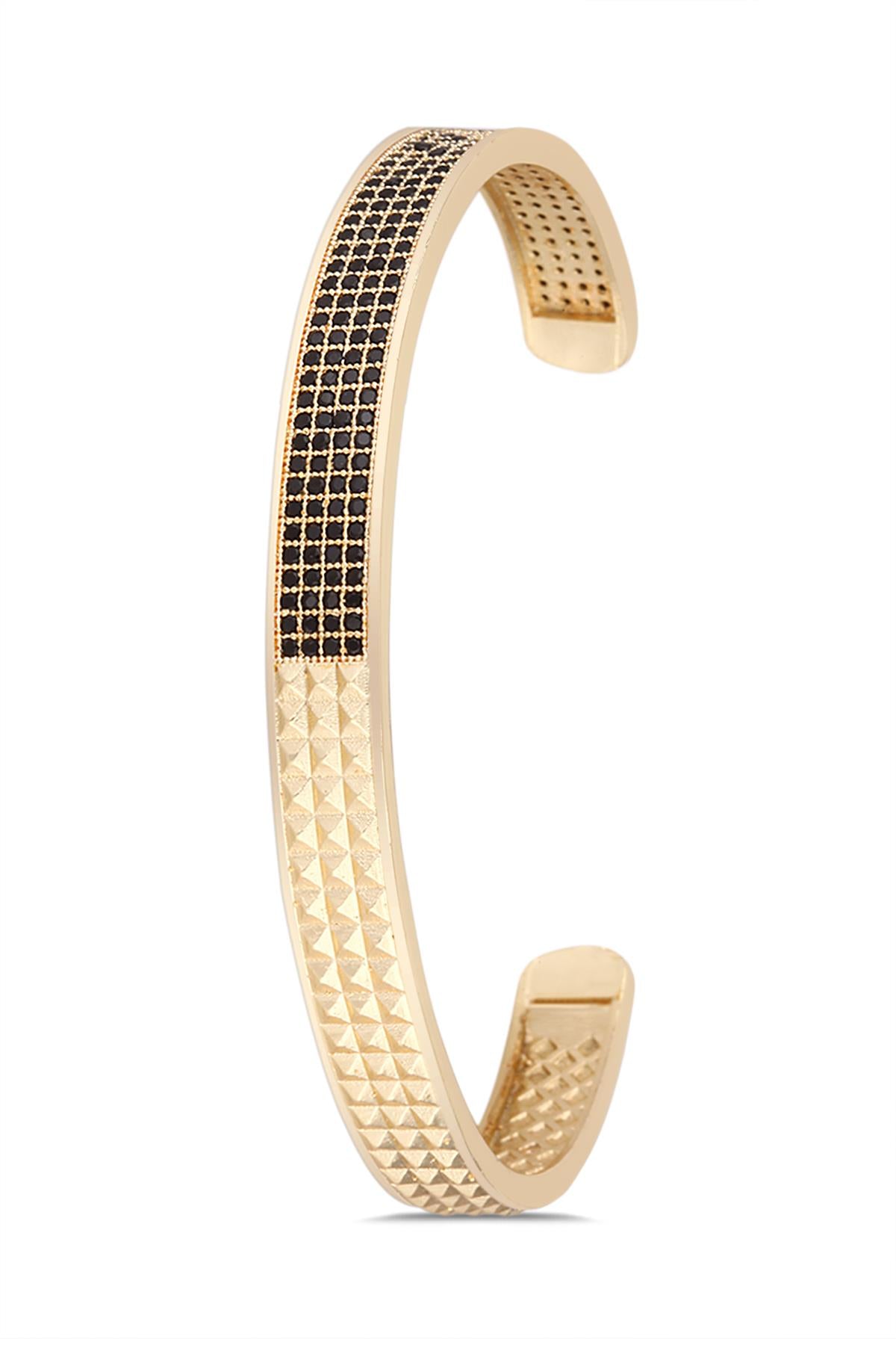 FRNCH Üçgen Model Zirkon Taşlı Mat Gold Renkli Handmade Erkek Bileklik FRJ11299-1399-G