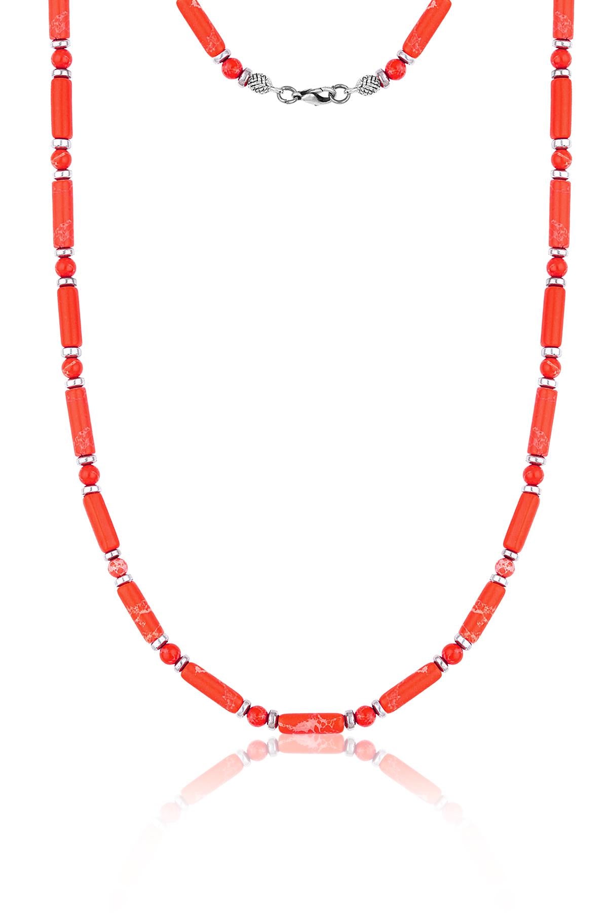 FRNCH Varisit Doğal Taşlı Kırmızı Renkli Erkek Kolye FRJ30442-542-K