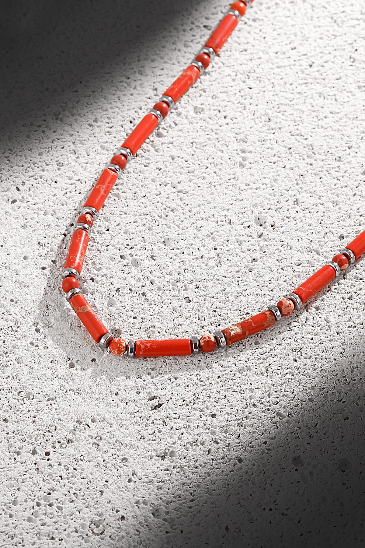 FRNCH Varisit Doğal Taşlı Kırmızı Renkli Erkek Kolye FRJ30442-542-K