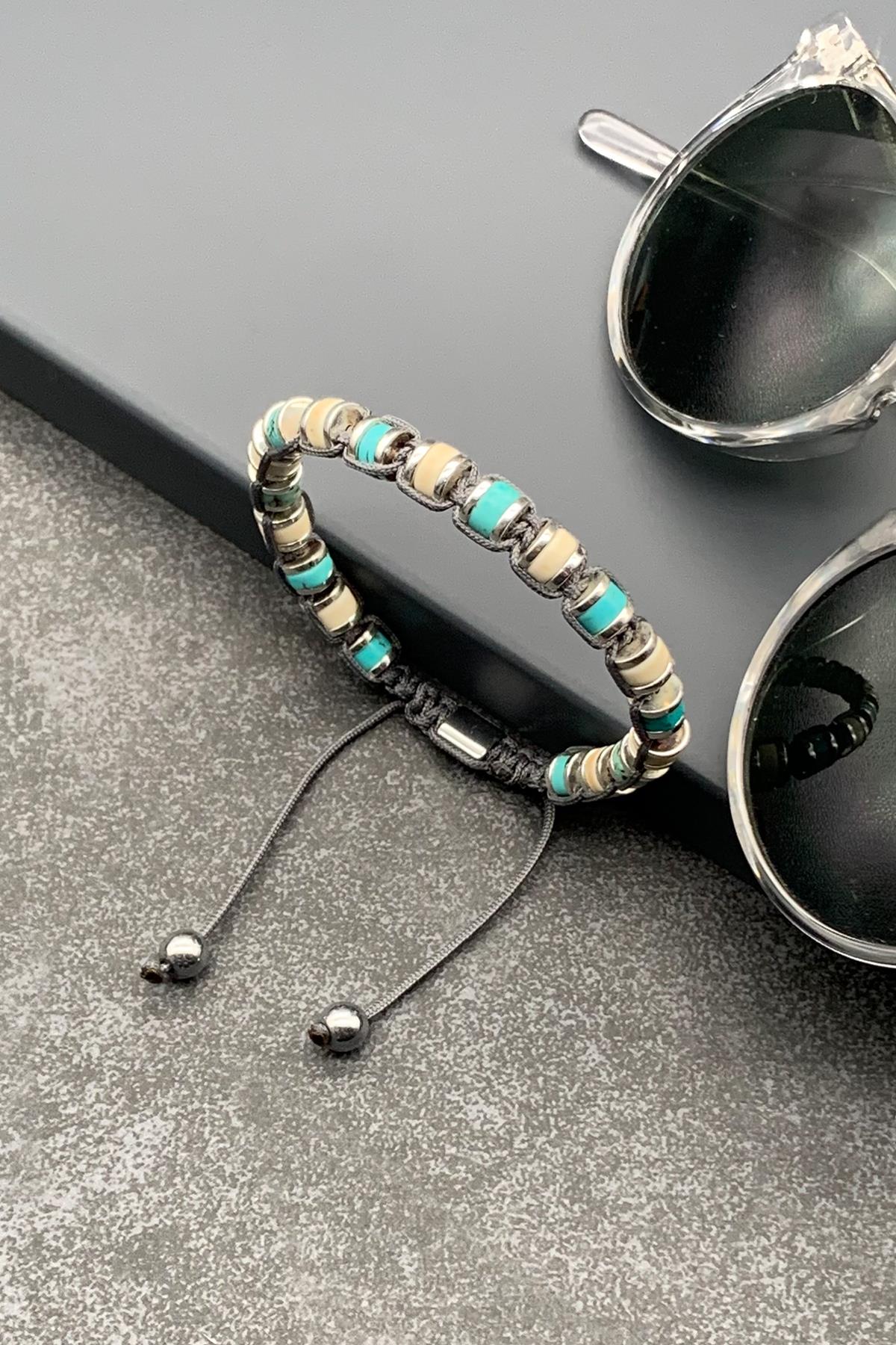 FRNCH Varisit Doğal Taşlı Mavi Renkli Ayarlanabilir Makrome Erkek Bileklik FRJ11500-1600-MB