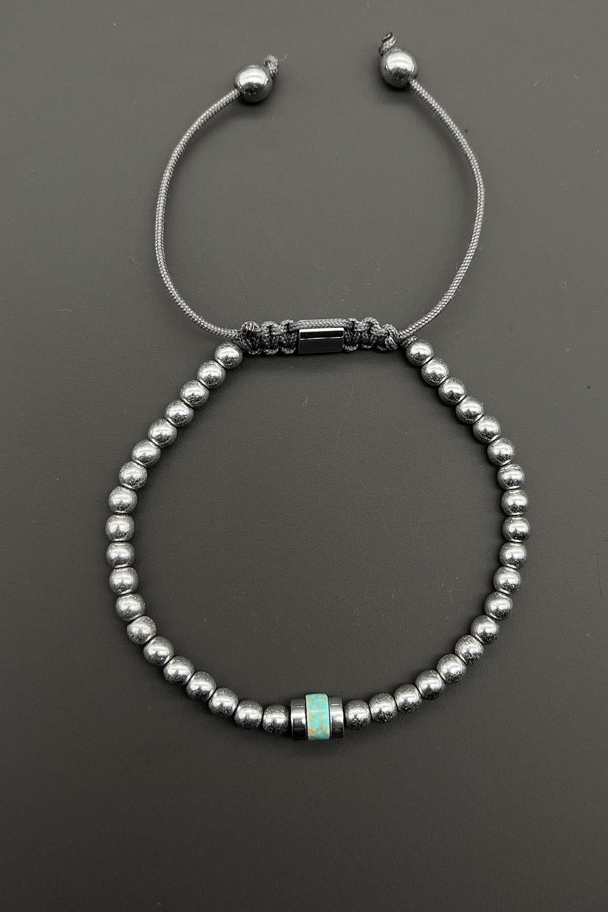 FRNCH Varisit Doğal Taşlı Mavi Renkli Ayarlanabilir Makrome Erkek Bileklik FRJ11585-1685-M