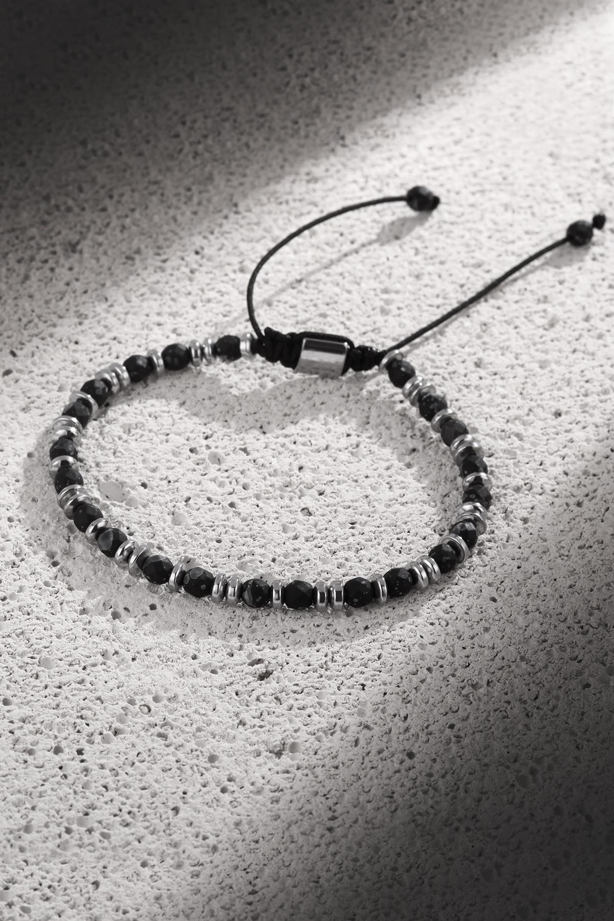 FRNCH Varisit Doğal Taşlı Siyah Renkli Ayarlanabilir Erkek Bileklik FRJ11263-1363-S