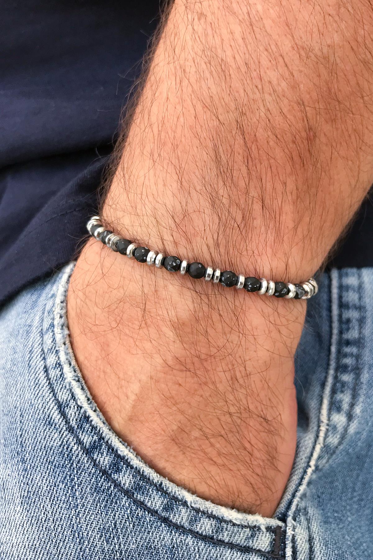 FRNCH Varisit Doğal Taşlı Siyah Renkli Ayarlanabilir Erkek Bileklik FRJ11263-1363-S