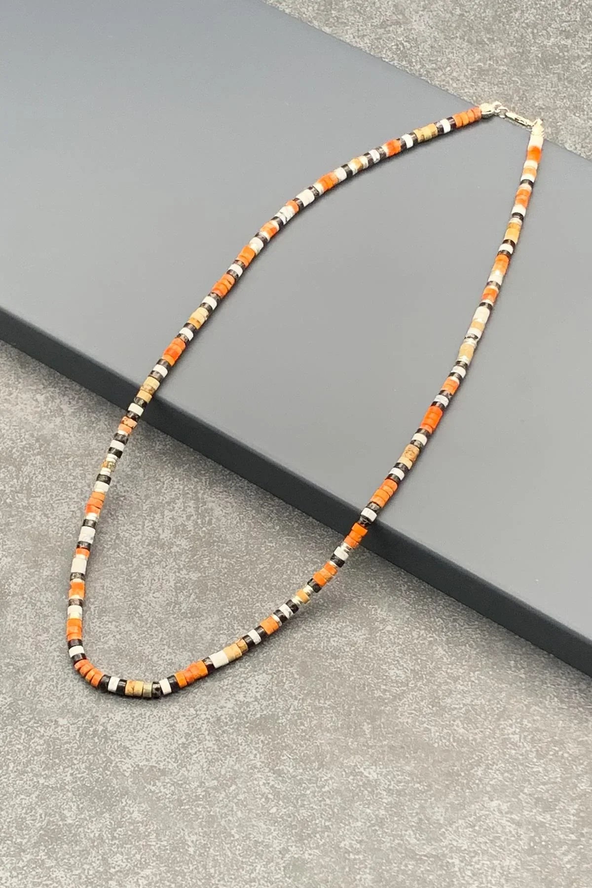 FRNCH Varisit Doğal Taşlı Turuncu Renkli 55 Cm Tasma Erkek Kolye FRJ30458-558-T