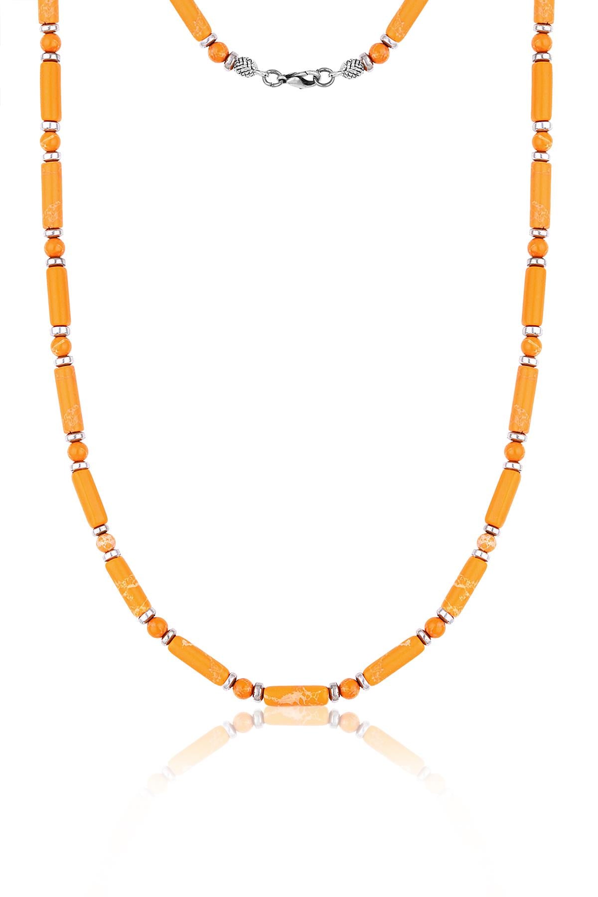 FRNCH Varisit Doğal Taşlı Turuncu Renkli Erkek Kolye FRJ30442-542-T