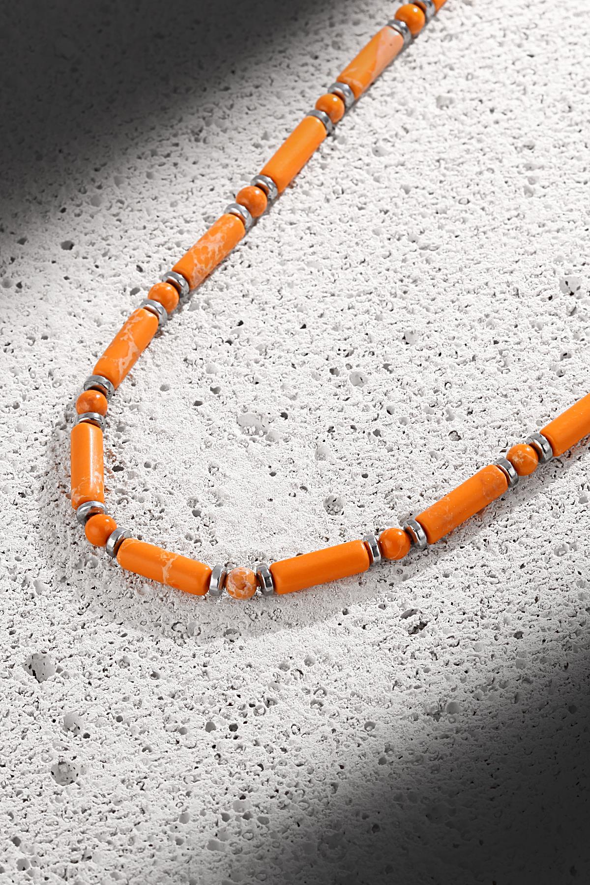 FRNCH Varisit Doğal Taşlı Turuncu Renkli Erkek Kolye FRJ30442-542-T