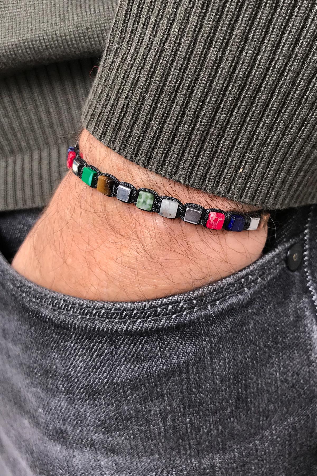 FRNCH Varisit Taşlı Çok Renkli Ayarlanabilir Makrome Erkek Bileklik FRJ11315-1415-CK