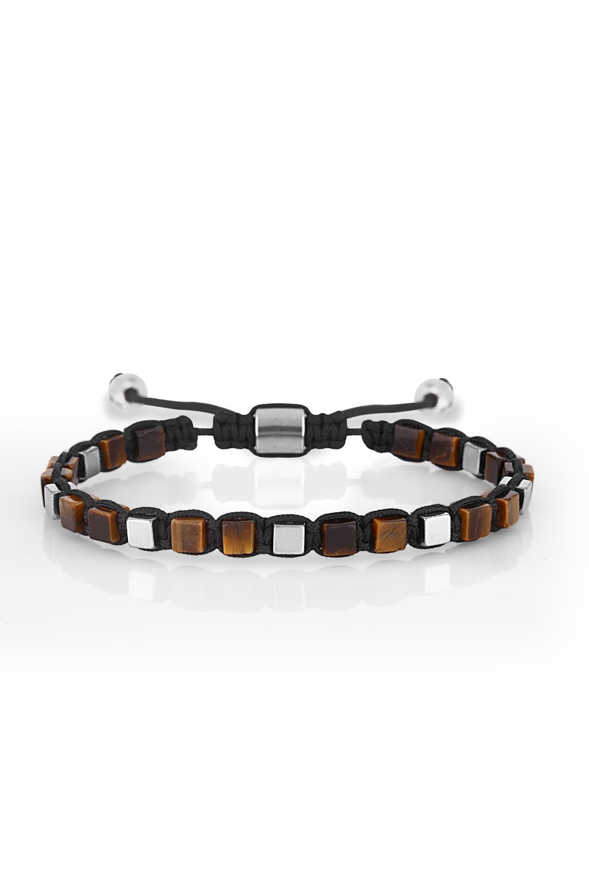 FRNCH Varisit Taşlı Küp Kesim Kahverengi Renkli Ayarlanabilir Erkek Bileklik FRJ11255-1355-K