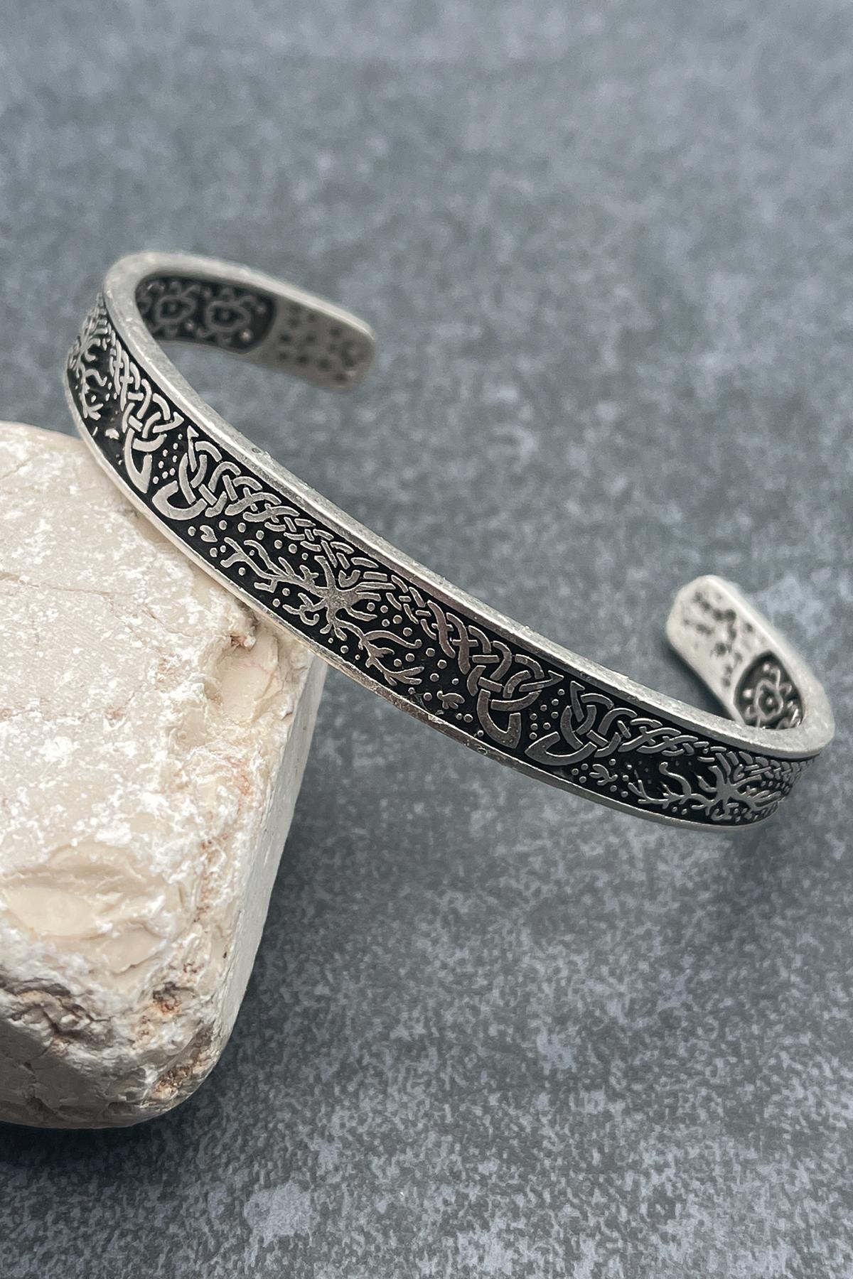 FRNCH Viking Desenli Antik Gümüş Renkli Erkek Bileklik FRJ11427-1527-A2