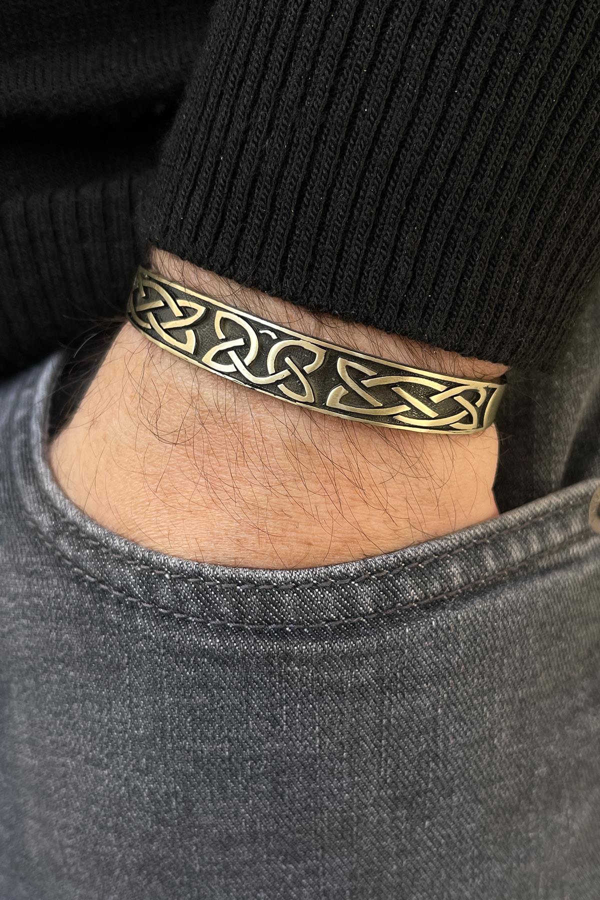 FRNCH Viking Desenli Siyah-Antik Gold Renkli Erkek Bileklik FRJ11422-1522-B3