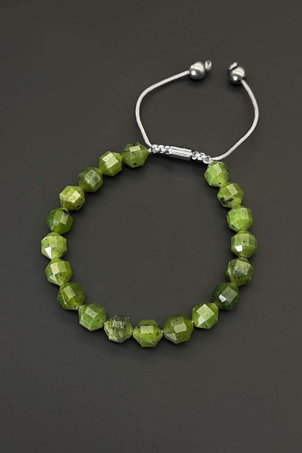 FRNCH Yeşim Doğal Taşlı Yeşil Renkli Ayarlanabilir Makrome Erkek Bileklik FRJ11673-1773-Y