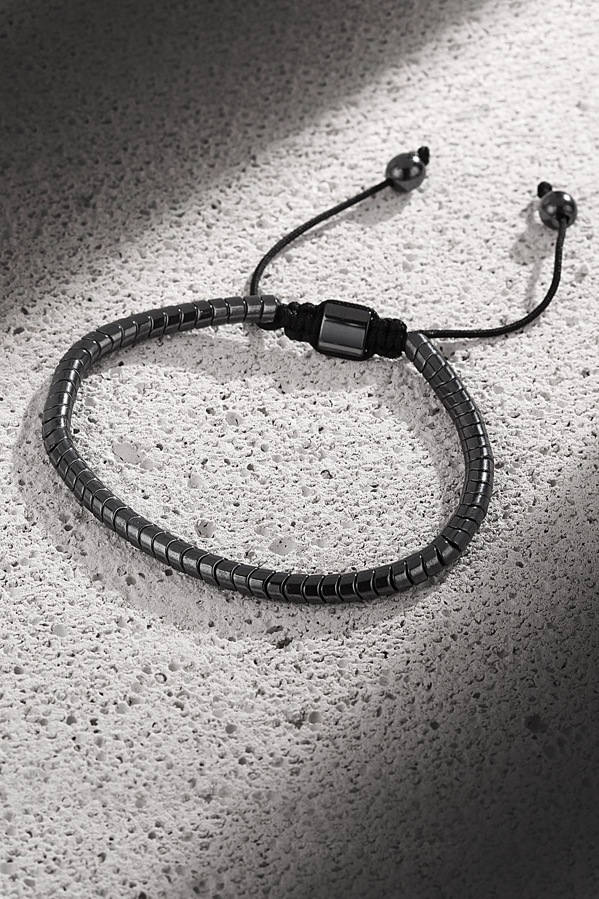 FRNCH Yılan Kesim Füme Renkli Hematit Ayarlanabilir Makrome Erkek Bileklik FRJ11254-1354-B