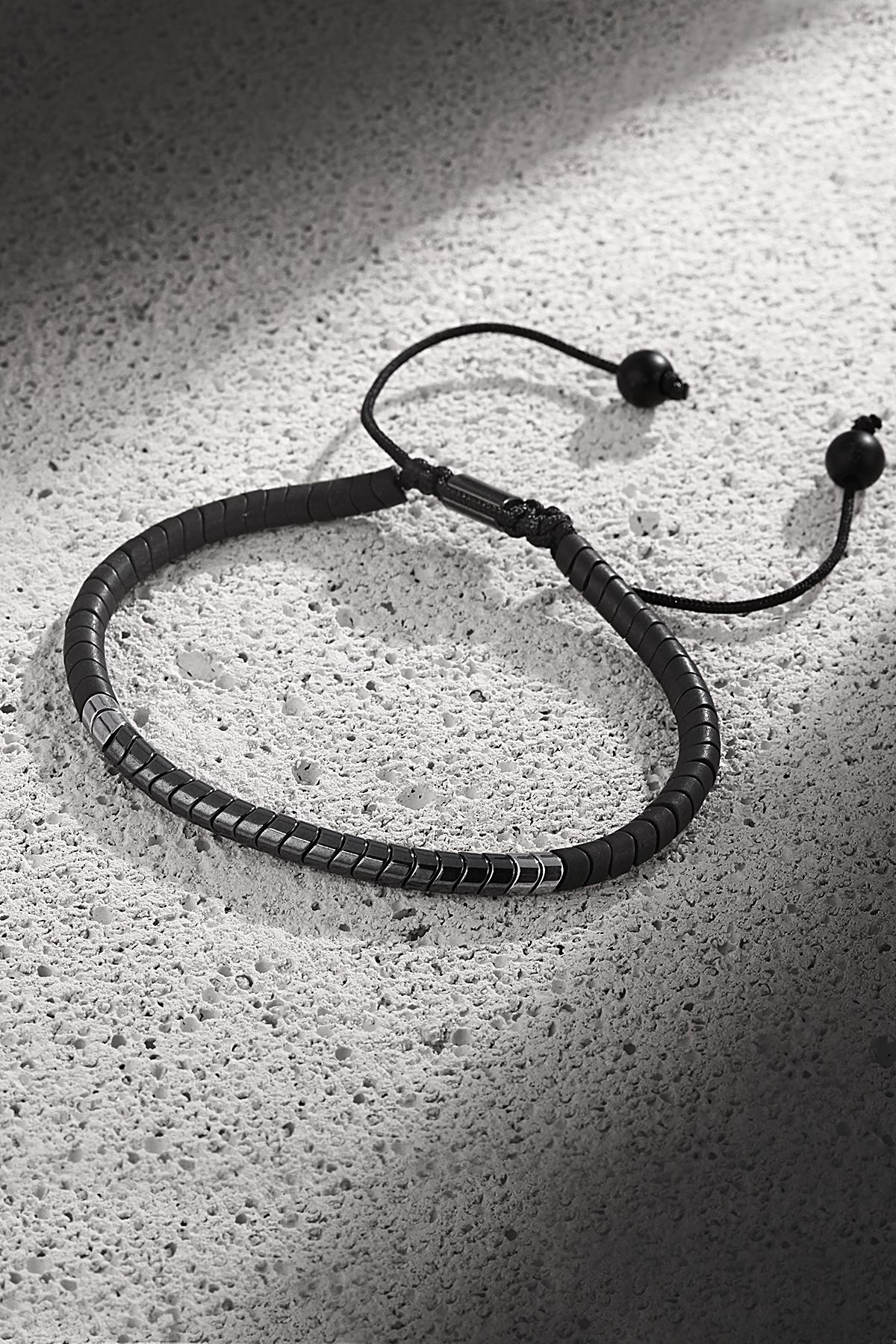 FRNCH Yılan Kesim Siyah-Füme Renkli Hematit Ayarlanabilir Makrome Erkek Bileklik FRJ11254-1354-B2B