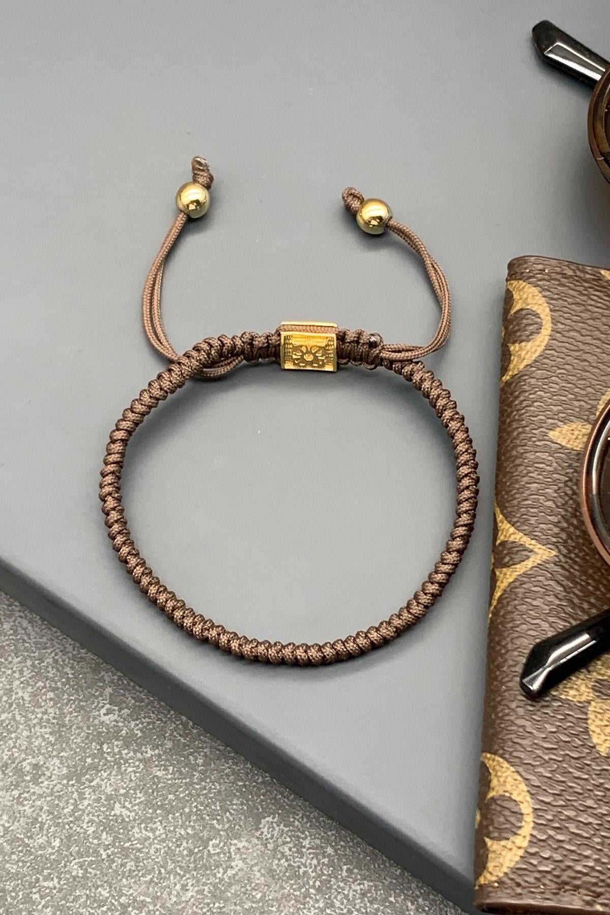 FRNCH Yılan Örme Model Kahverengi Renkli Ayarlanabilir Makrome Erkek Bileklik FRJ11583-1683-K2