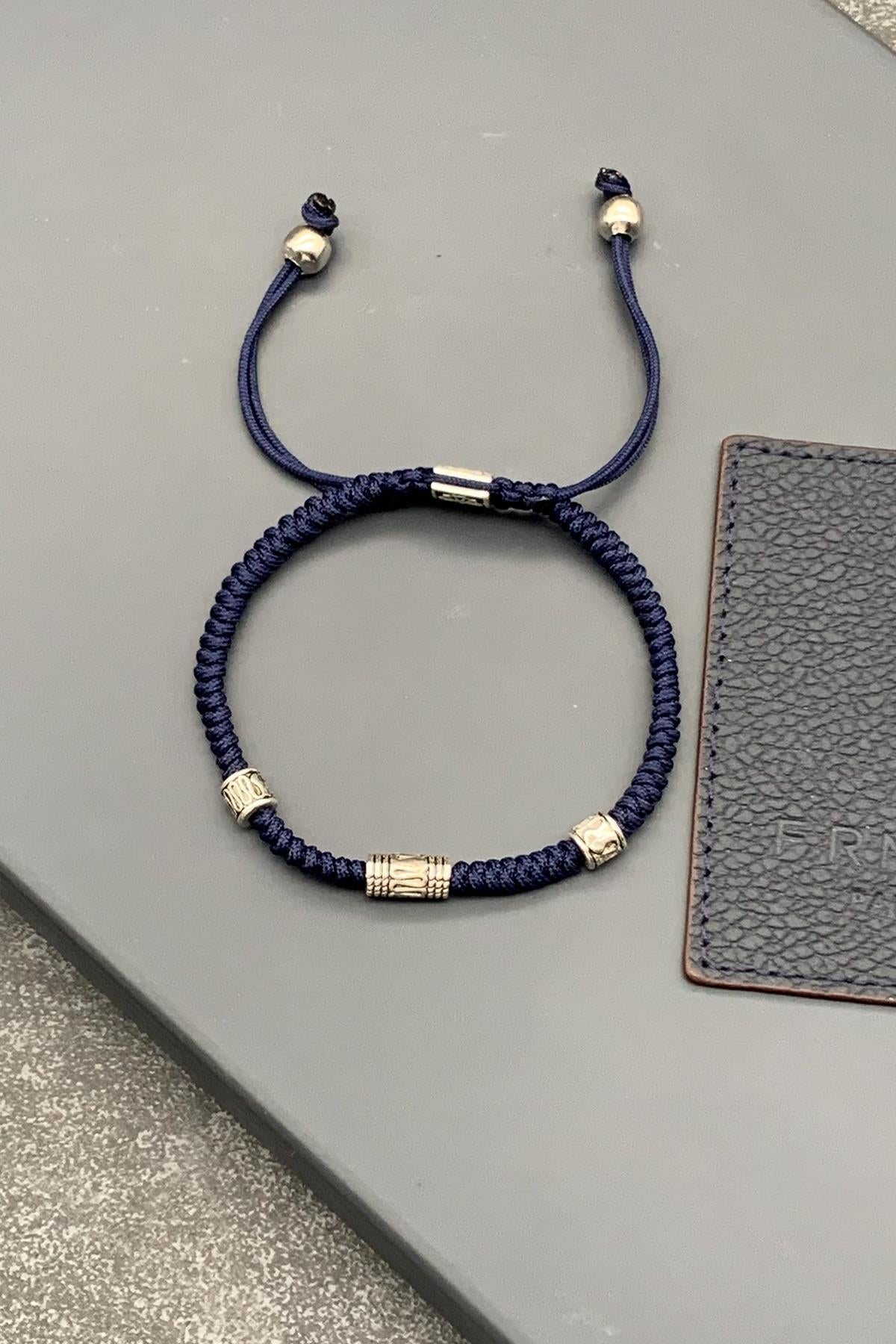 FRNCH Yılan Örme Model Lacivert Renkli Ayarlanabilir Makrome Erkek Bileklik FRJ11605-1705-L