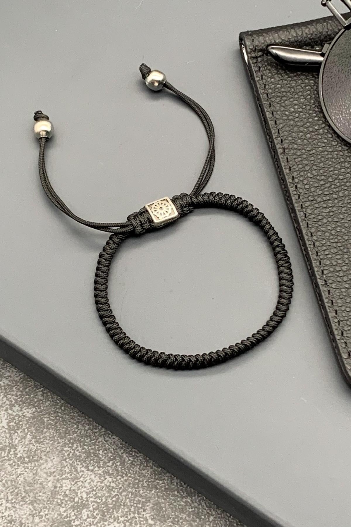 FRNCH Yılan Örme Model Siyah Renkli Ayarlanabilir Makrome Erkek Bileklik FRJ11583-1683-S