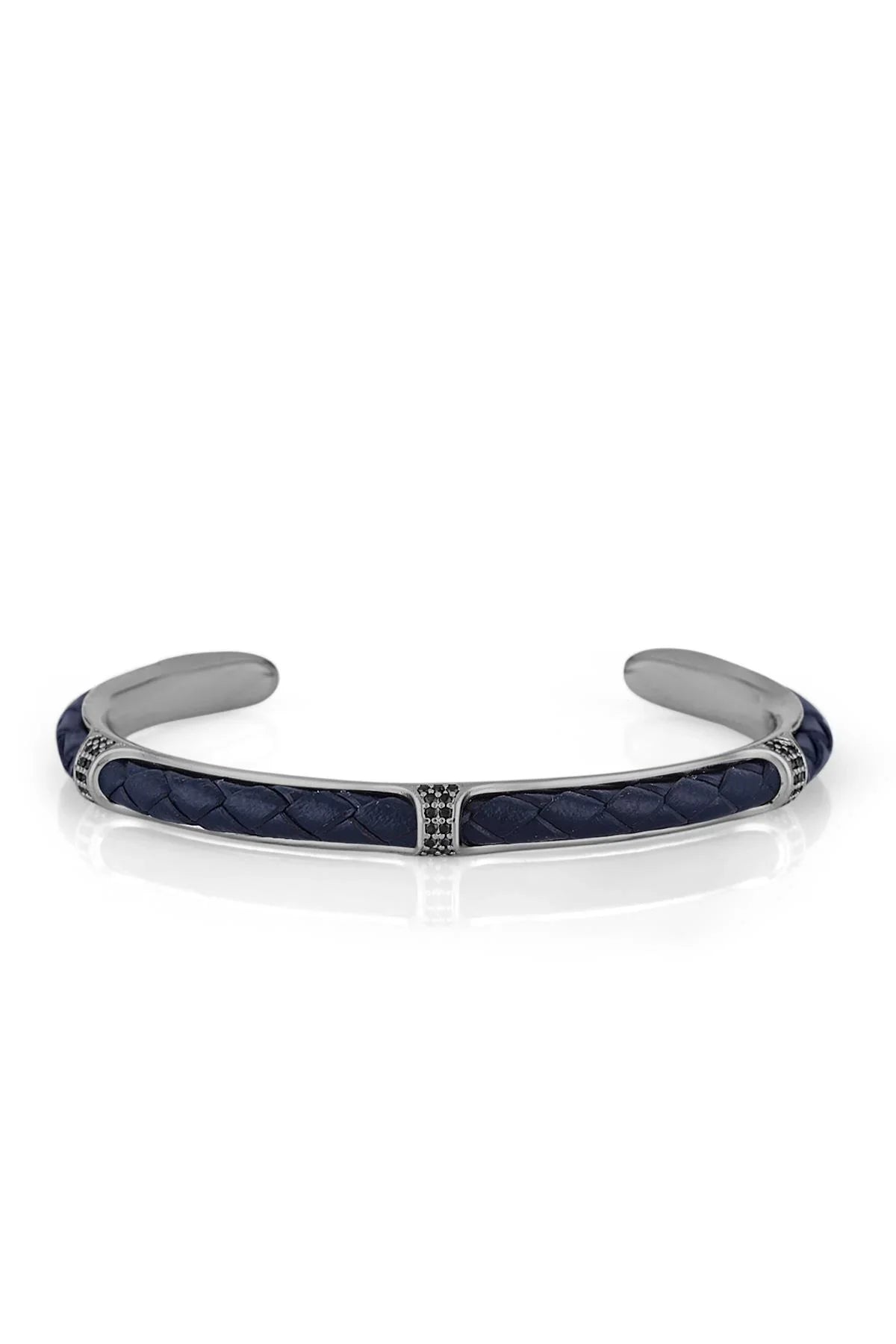 FRNCH Zirkon Taşlı Gerçek Deri Detaylı Handmade Erkek Kelepçe Bileklik FRJ11165-1265-BT