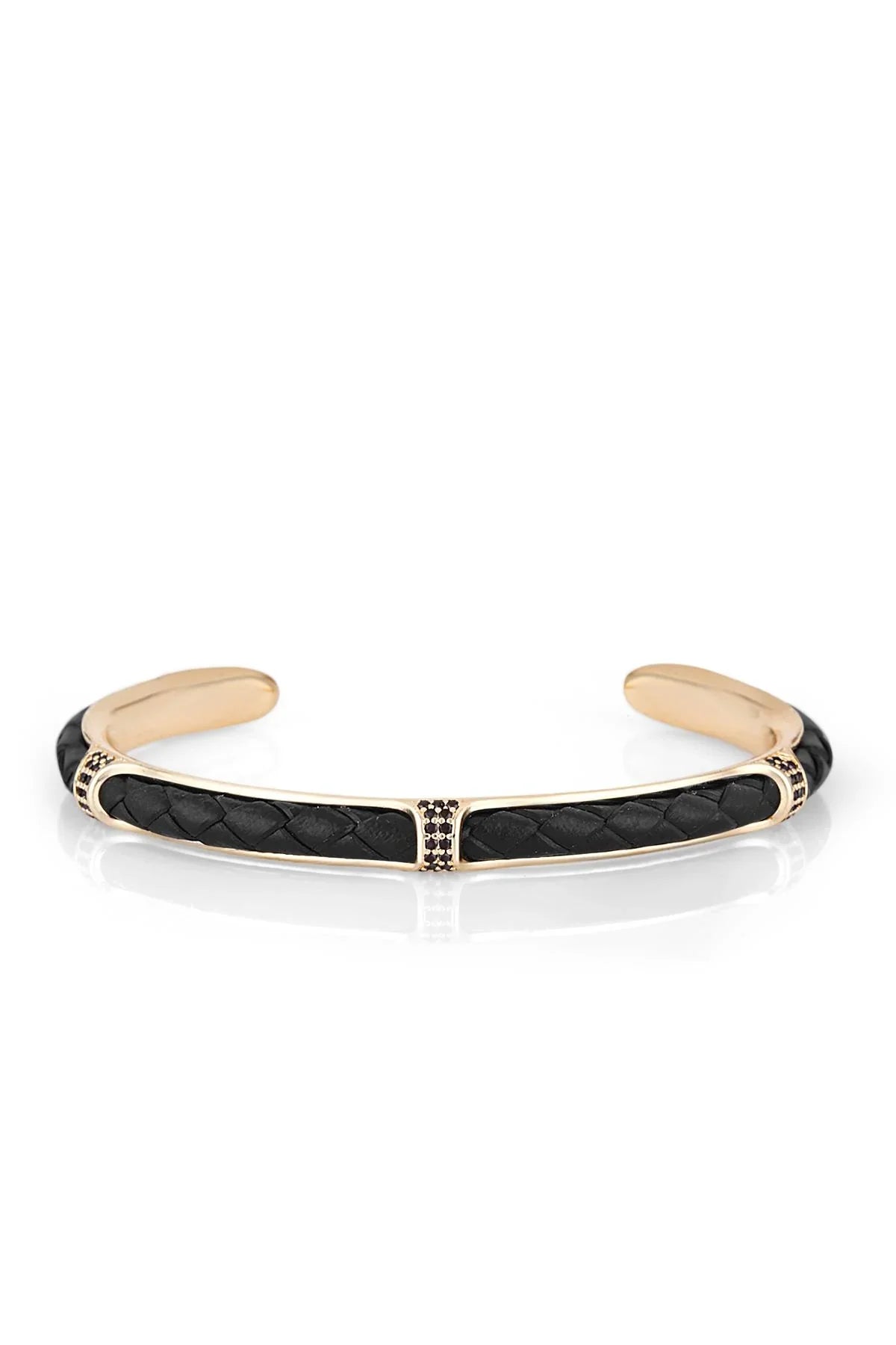 FRNCH Zirkon Taşlı Gold Renkli Gerçek Deri Kelepçe Erkek Bileklik FRJ11177-1277-GB