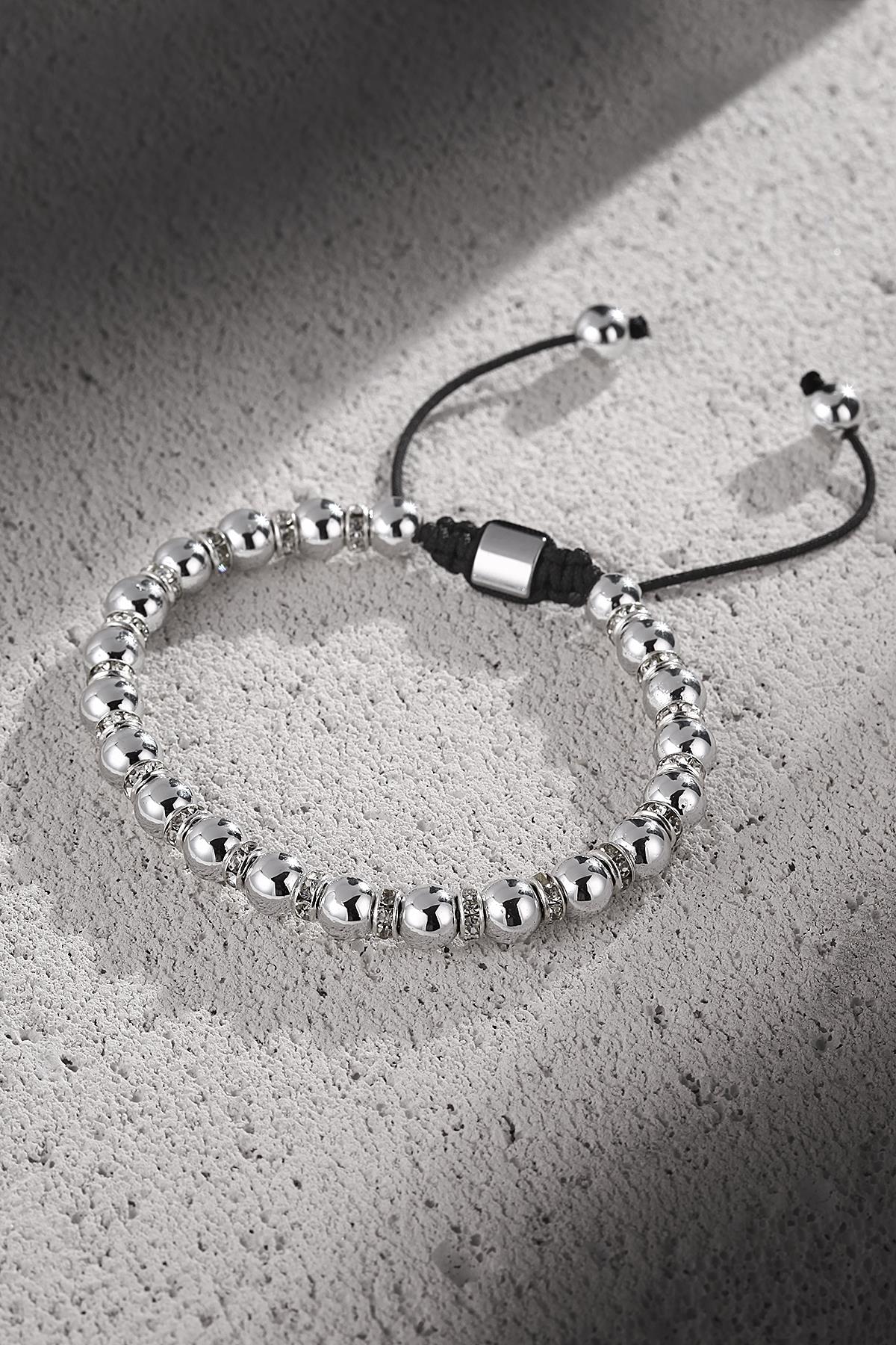 FRNCH Zirkon Taşlı Gümüş Renkli Ayarlanabilir Makrome Erkek Bileklik FRJ11279-1379-A