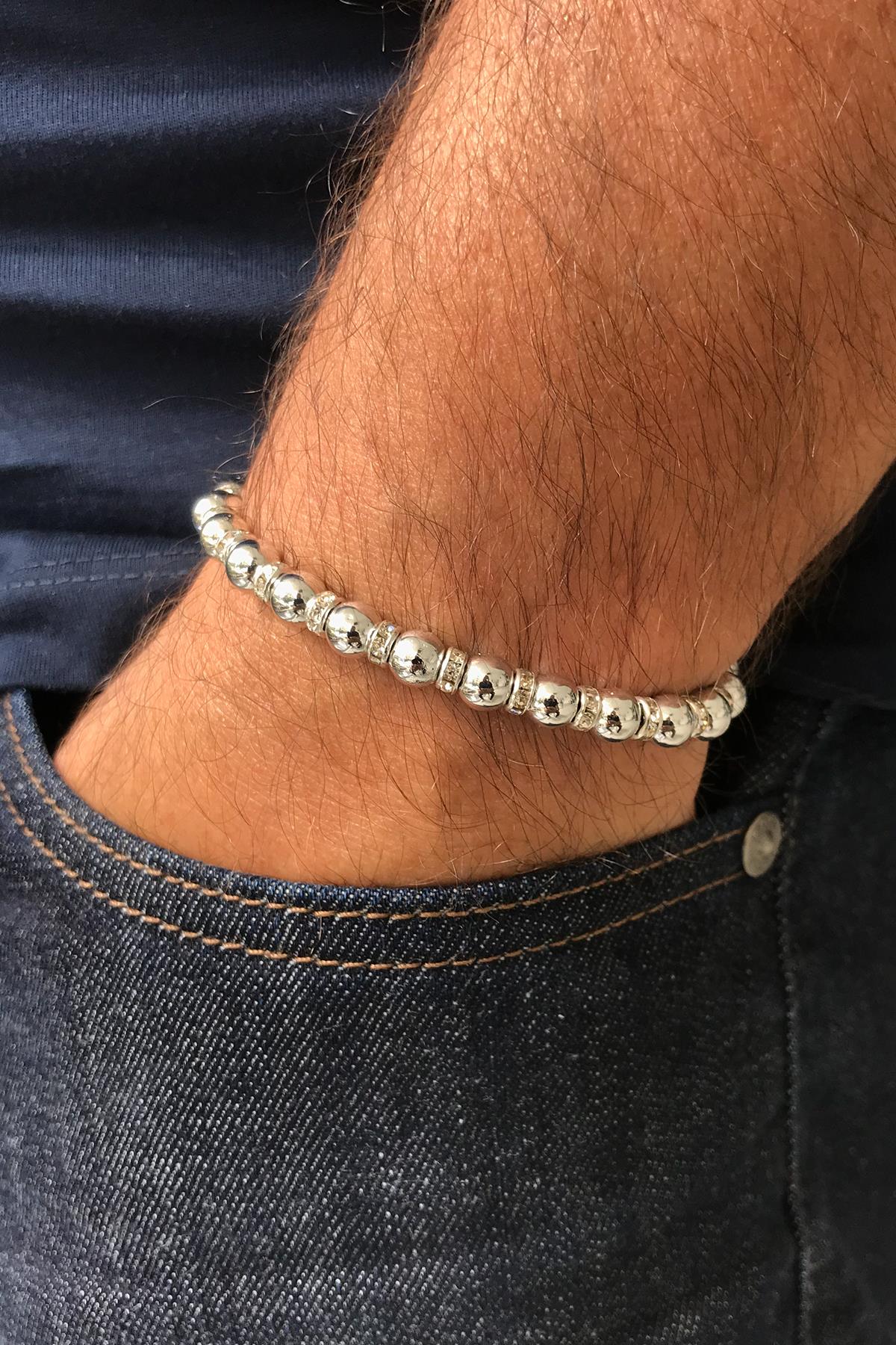 FRNCH Zirkon Taşlı Gümüş Renkli Ayarlanabilir Makrome Erkek Bileklik FRJ11279-1379-A