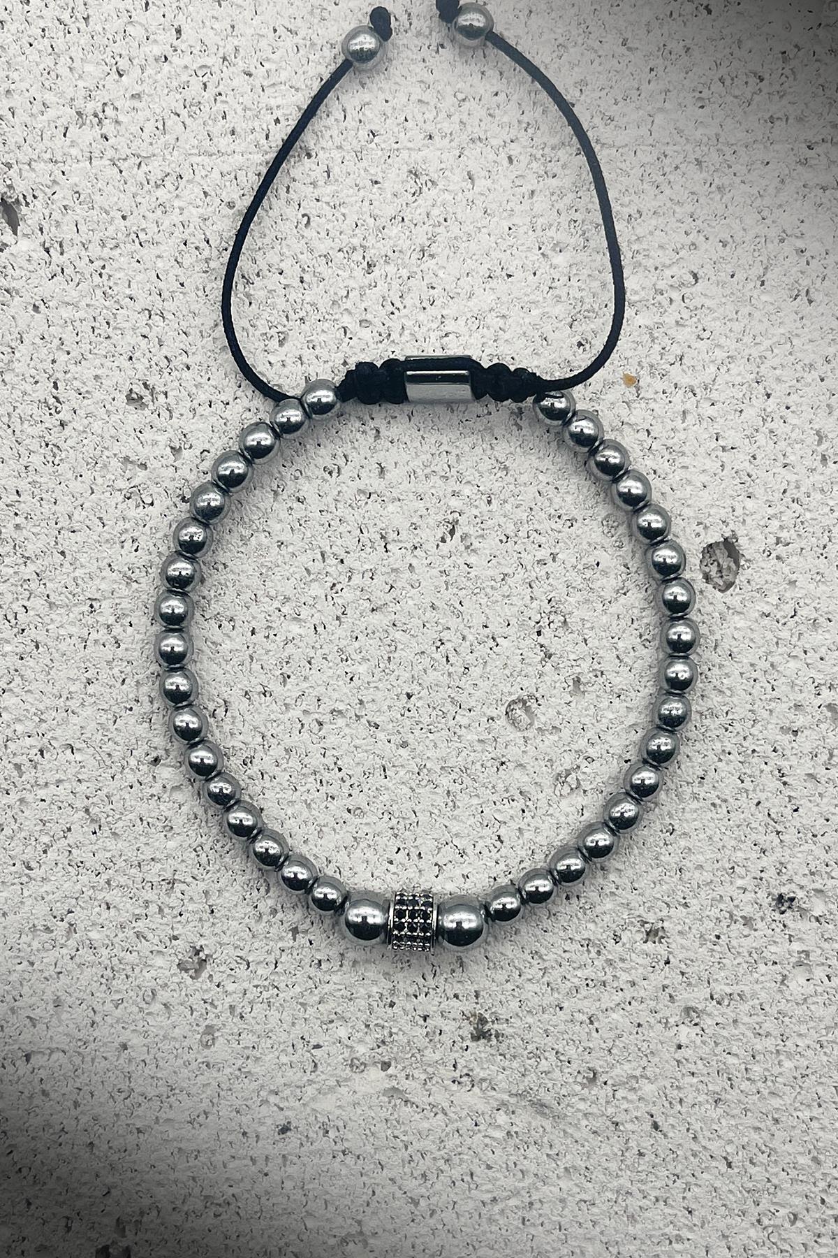 FRNCH Zirkon Taşlı Gümüş Renkli Ayarlanabilir Makrome Erkek Bileklik FRJ11397-1497-A