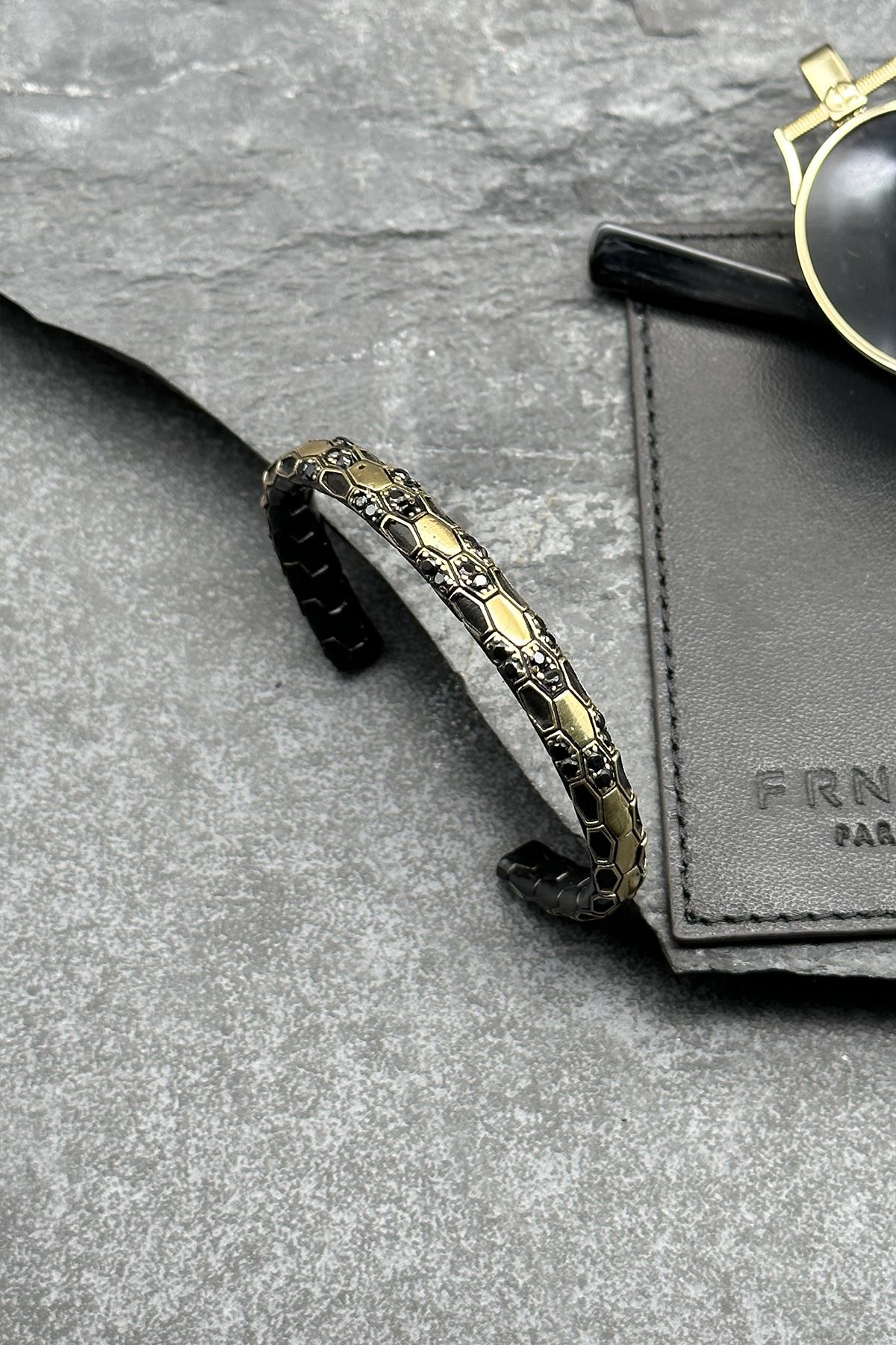 FRNCH Zirkon Taşlı İtalyan Model Eskitme Renkli Erkek Bileklik FRJ11826-1926-B3