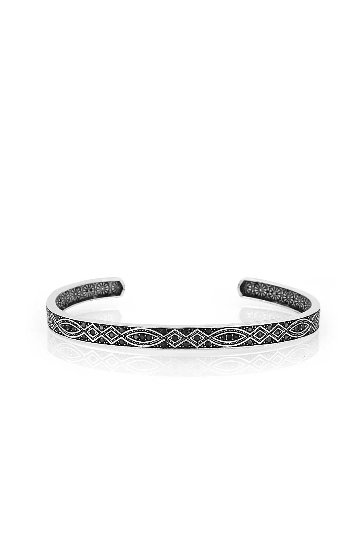 FRNCH Zirkon Taşlı Şal Desen Antik Gümüş Renk Erkek Kelepçe Bileklik FRJ11139-1239-A2