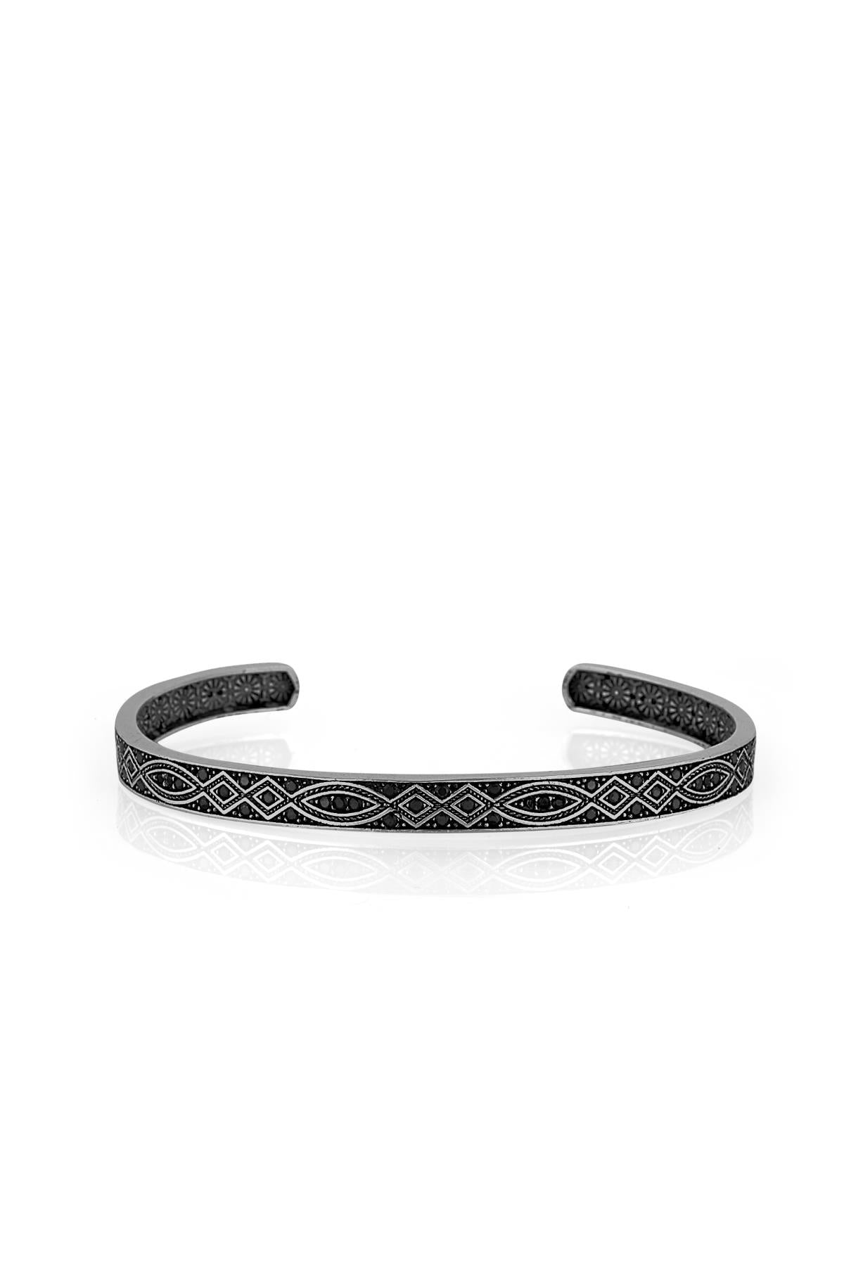 FRNCH Zirkon Taşlı Şal Desen Füme Renk Erkek Kelepçe Bileklik FRJ11139-1239-B2
