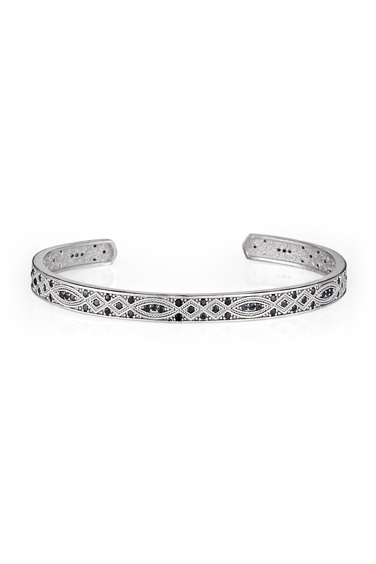 FRNCH Zirkon Taşlı Şal Desen Gümüş Renk Erkek Kelepçe Bileklik FRJ11139-1239-A