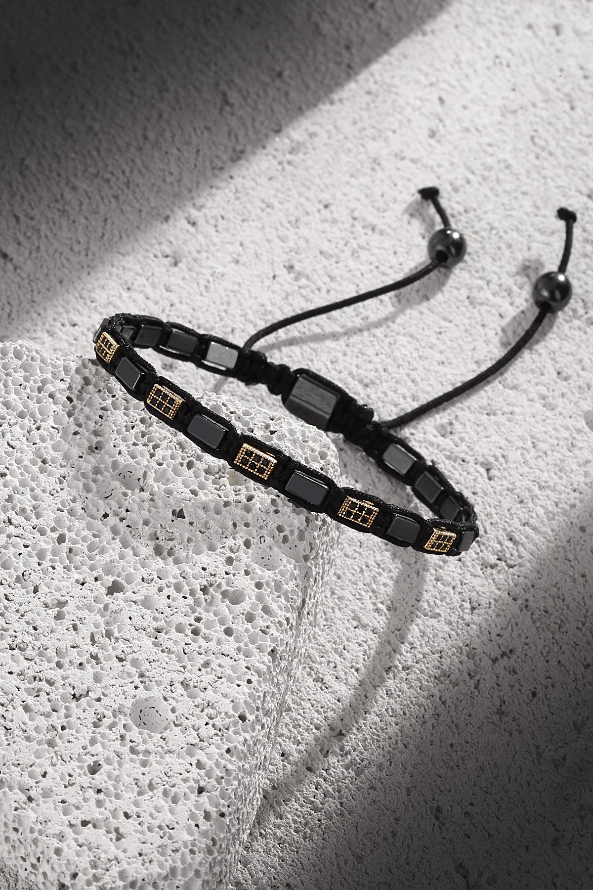 FRNCH Zirkon Taşlı Siyah-Gold Renkli Makrome Ayarlanabilir Erkek Bileklik FRJ11293-1393-G