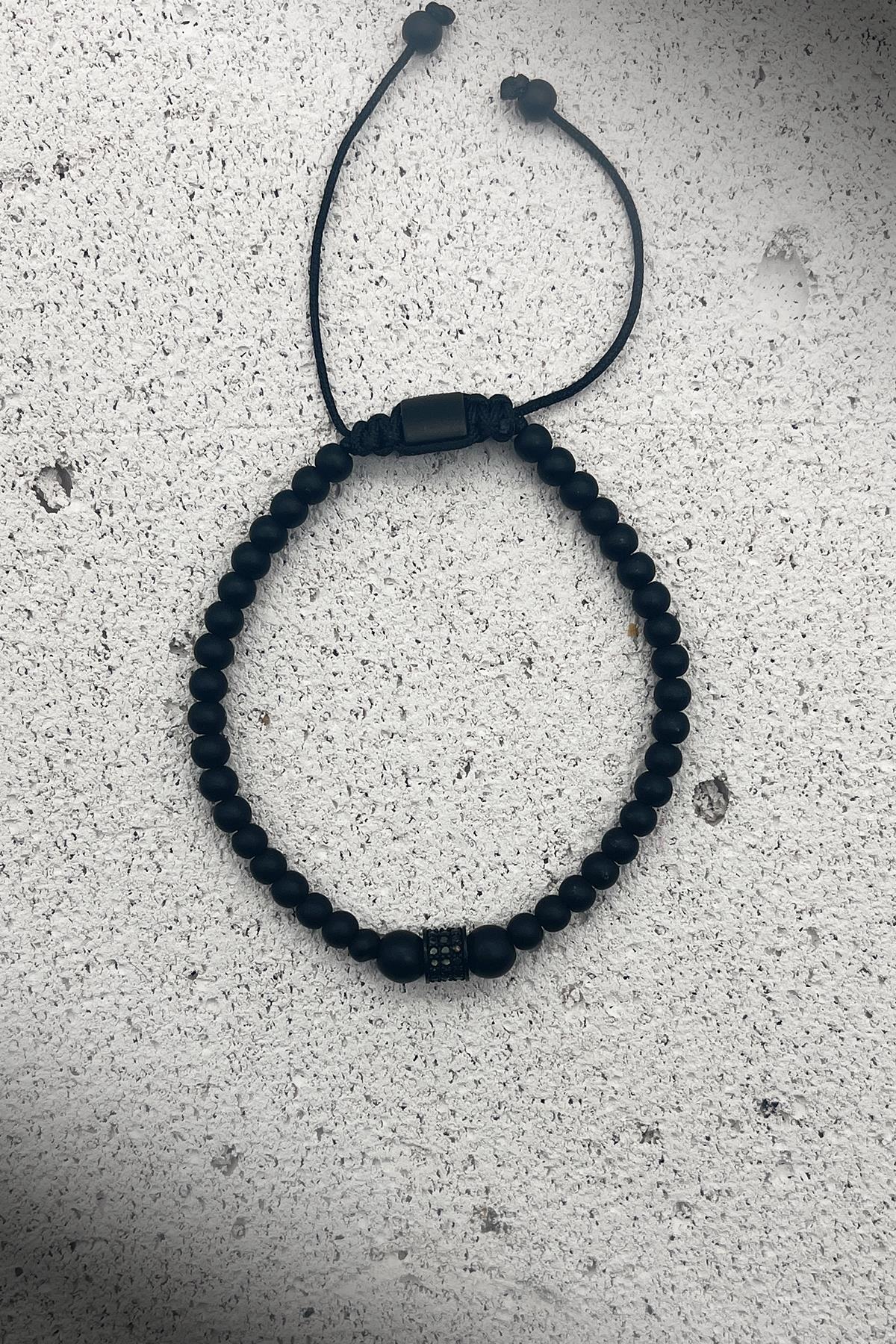 FRNCH Zirkon Taşlı Siyah Renkli Ayarlanabilir Makrome Erkek Bileklik FRJ11397-1497-B2