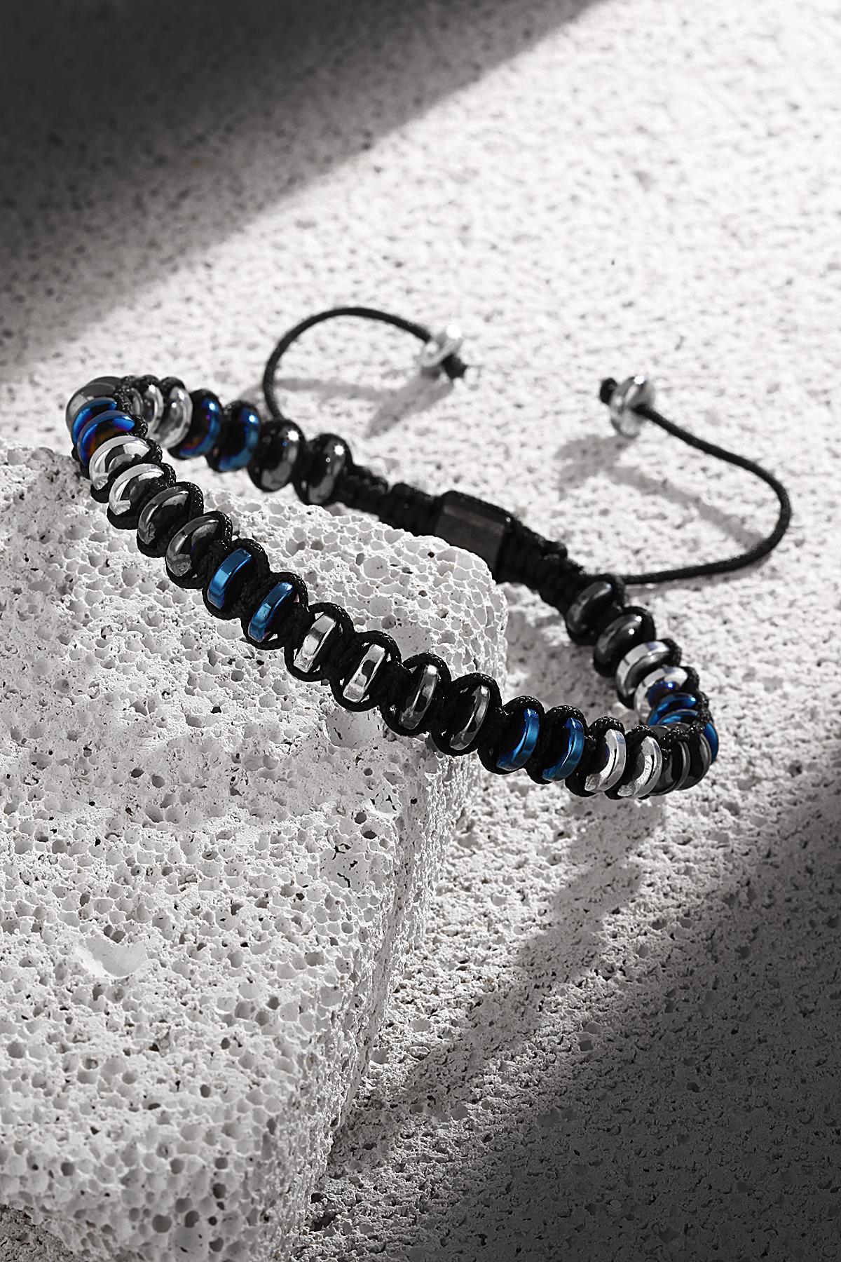 NOON Hematit Doğal Taşlı Çok Renkli Ayarlanabilir Erkek Bileklik NN1442