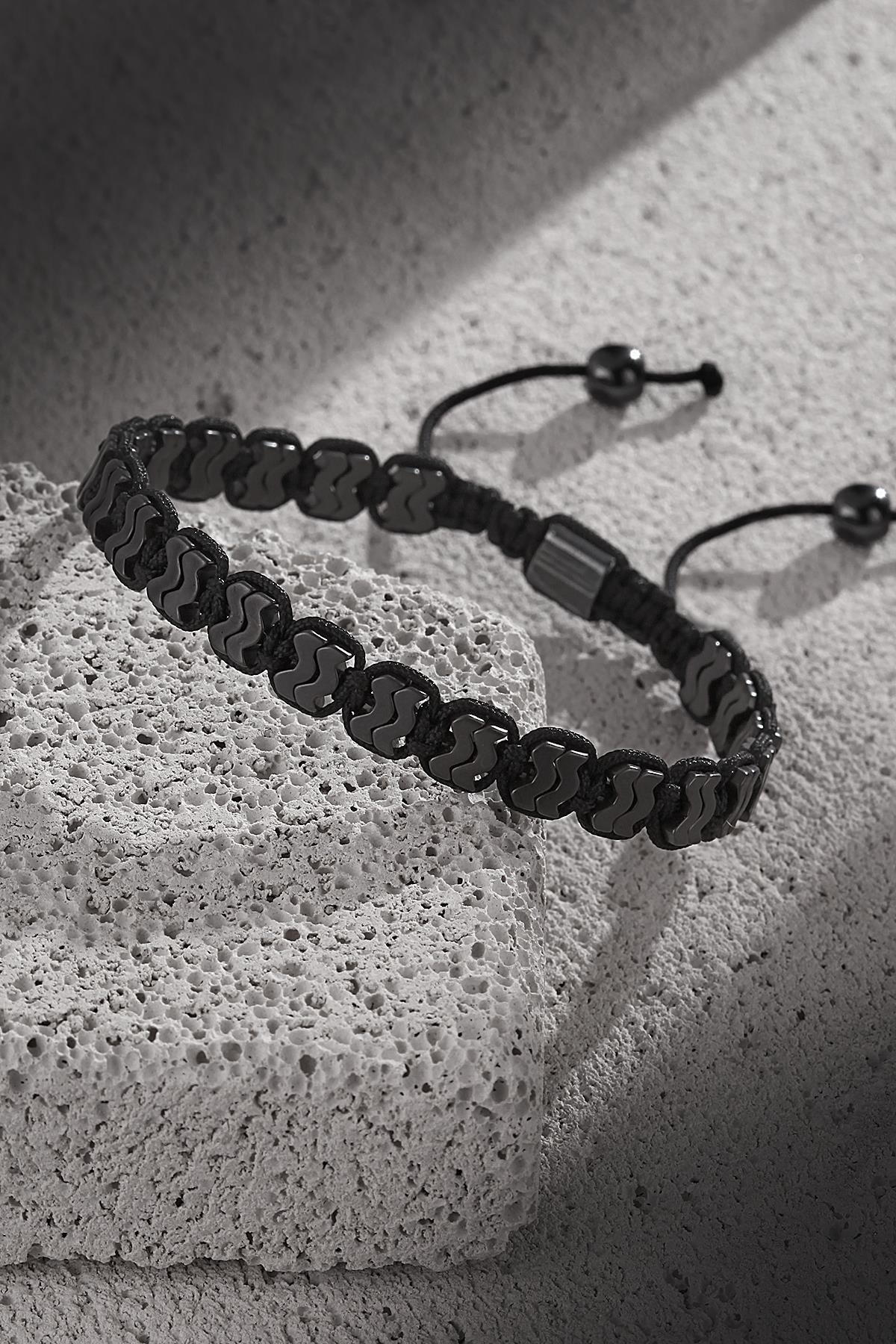 NOON Hematit Doğal Taşlı Füme Renkli Ayarlanabilir Makrome Erkek Bileklik NN1466