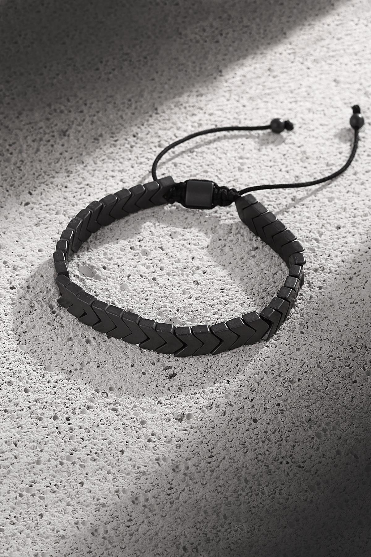 NOON Hematit Doğal Taşlı Gri Renkli Ayarlanabilir Erkek Bileklik NN1441