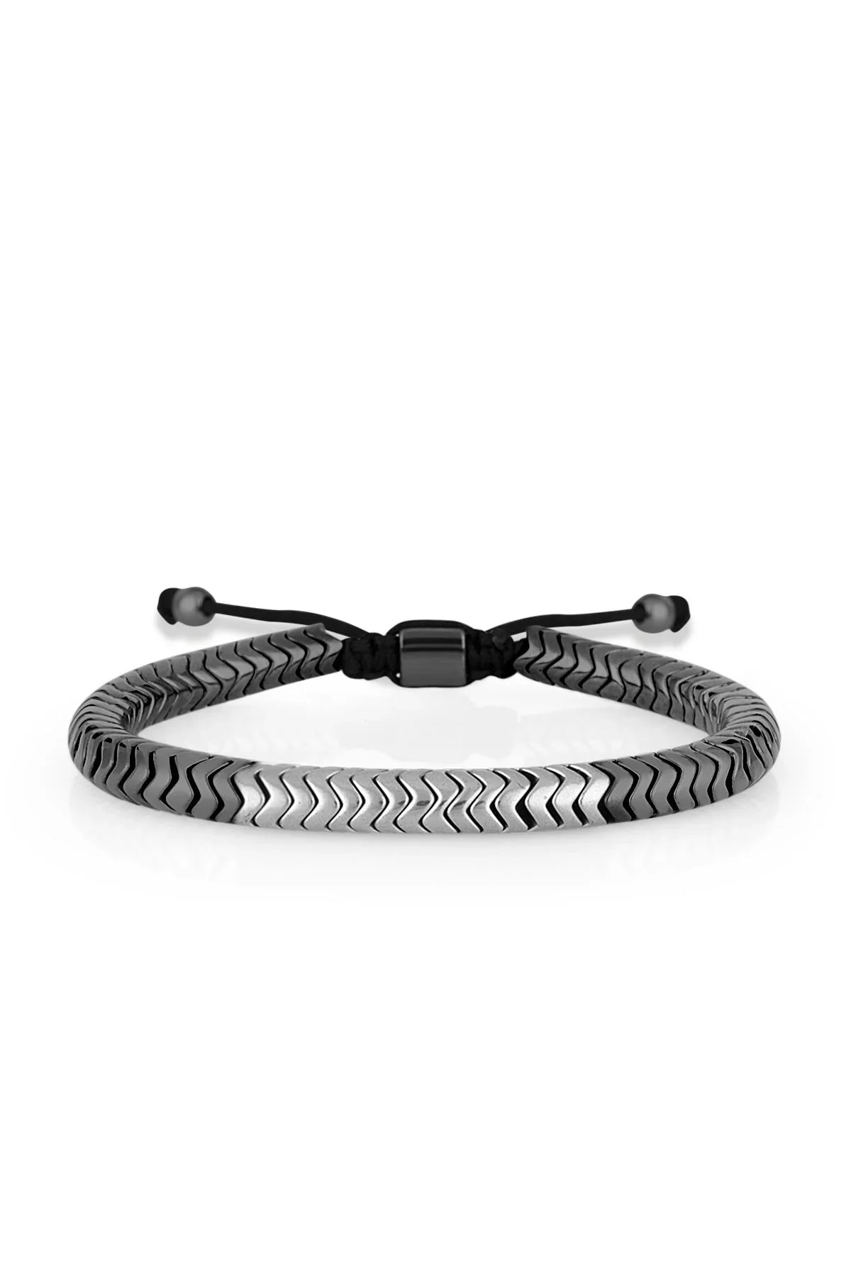 Noon Hematit Taşlı Handmade Ayarlanabilir Gri Makrome Erkek Bileklik NN1379
