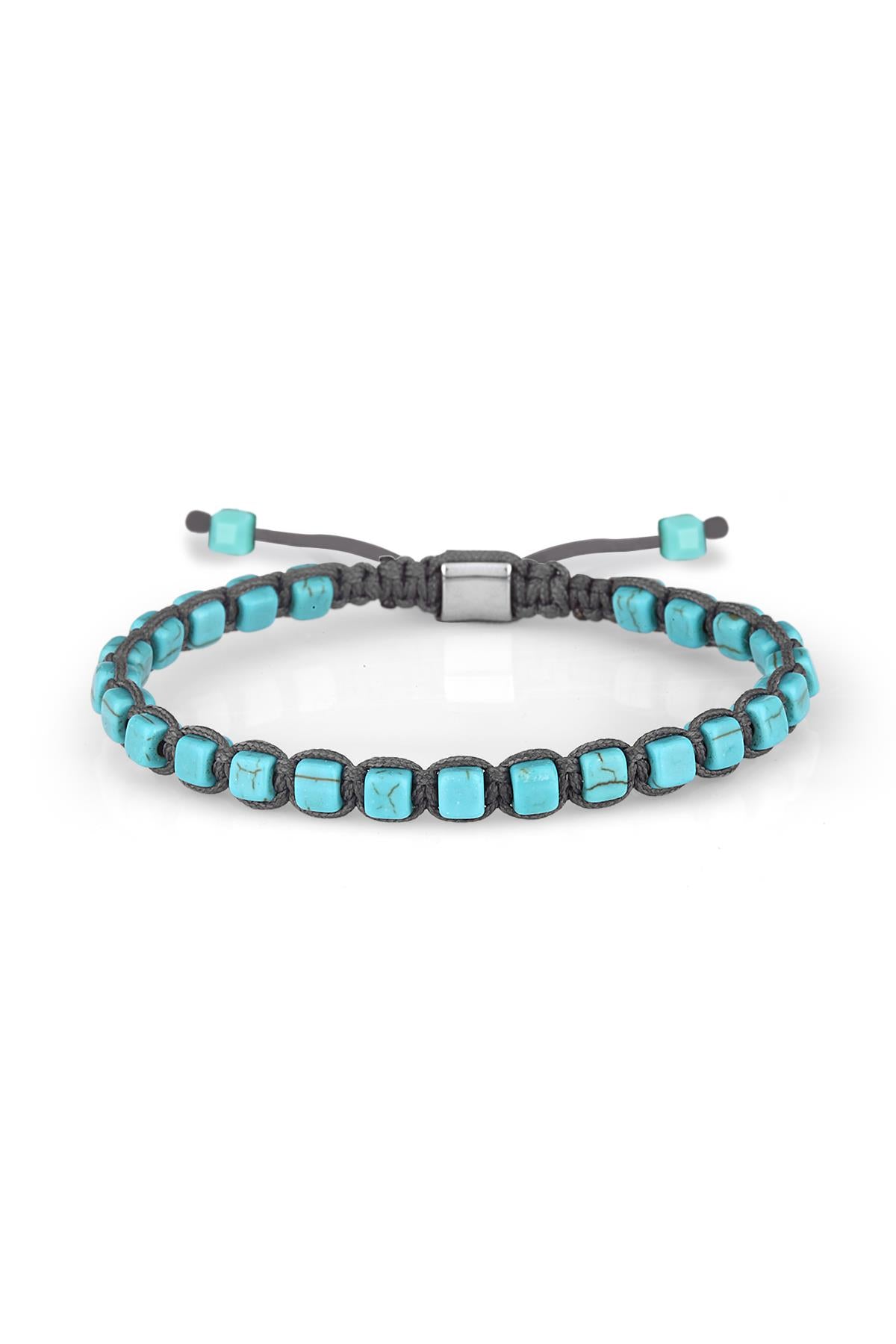 NOON Küp Kesim Mercan Taşlı Mavi Renkli Ayarlanabilir Makrome Erkek Bileklik NN1461